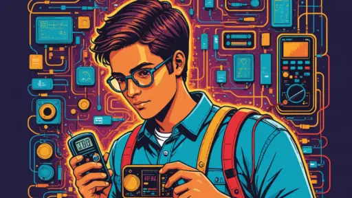 Editorial illustration showing the concept of what does milliampere mean with colorful electronics and a multimeter displaying mA