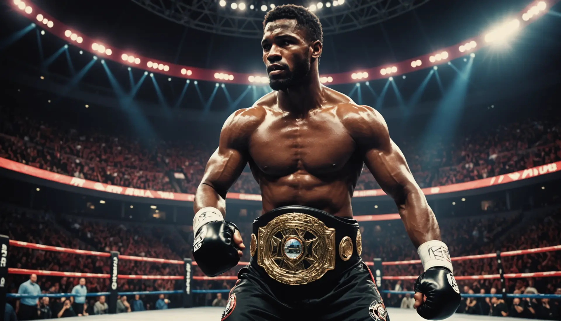 Editorial illustration of a fighter holding an interim belt, caption idea for what does interim mean in ufc