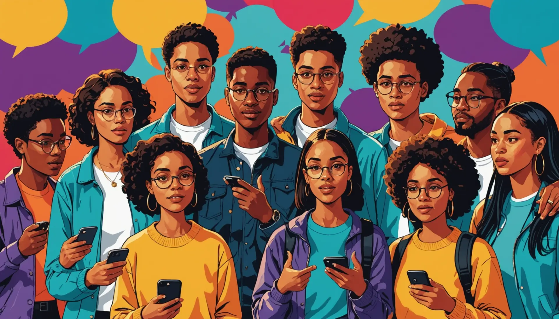 Editorial illustration showing people texting 'FDR' with speech bubbles, representing fdr meaning slang