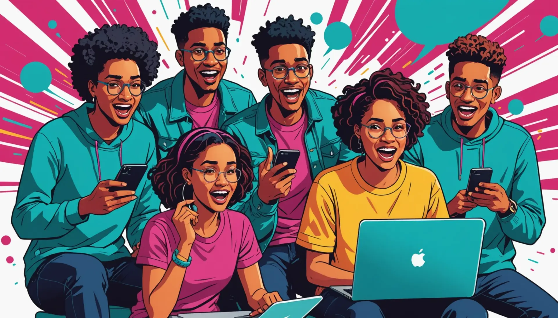 Editorial illustration showing people reacting to a viral fight clip, with the phrase ufc meaning slang implied in the scene
