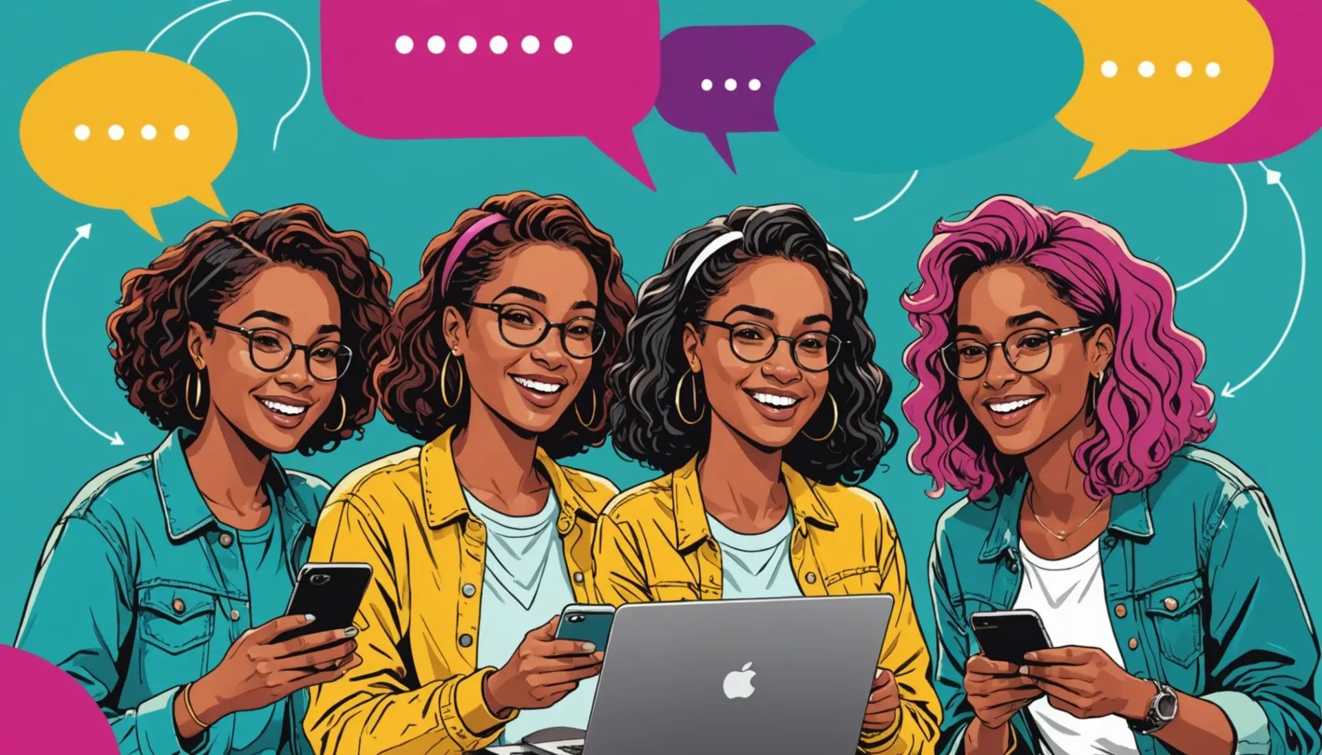 Editorial illustration showing people announcing a new word online, with the phrase internet slang for a new term abbr in mind