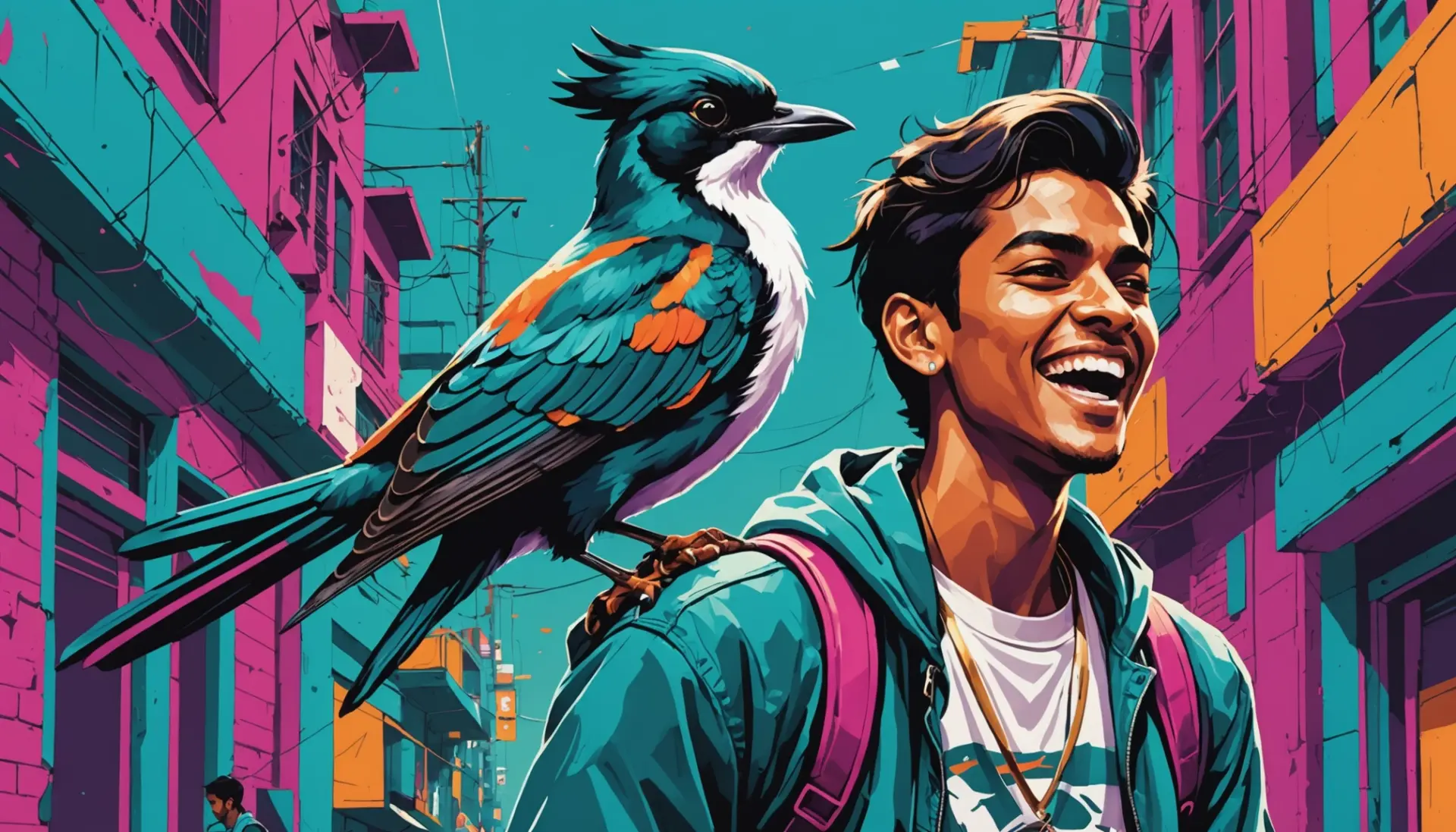 Editorial illustration showing a stylish young person and a white-rumped shama, caption concept for what does shama mean