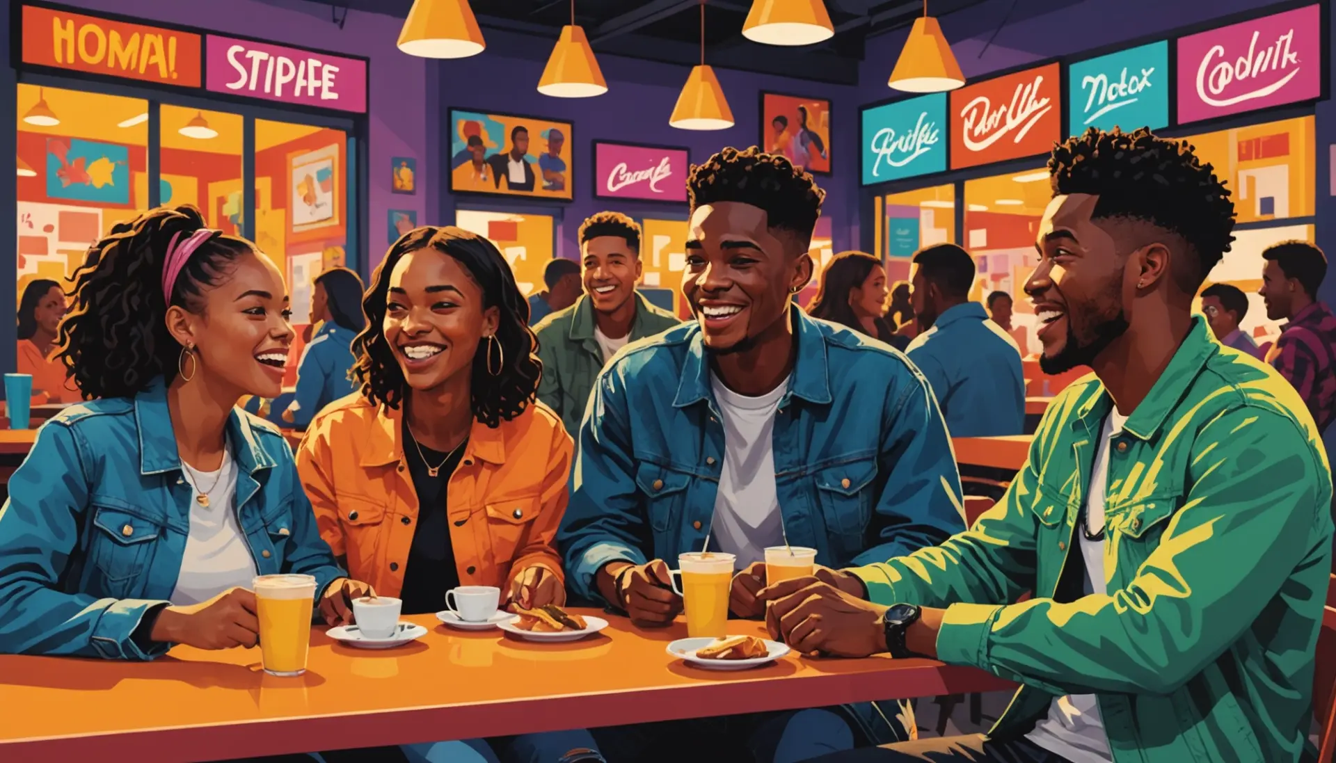 Editorial illustration showing people laughing as one person gets roasted, caption tied to roasted meaning slang
