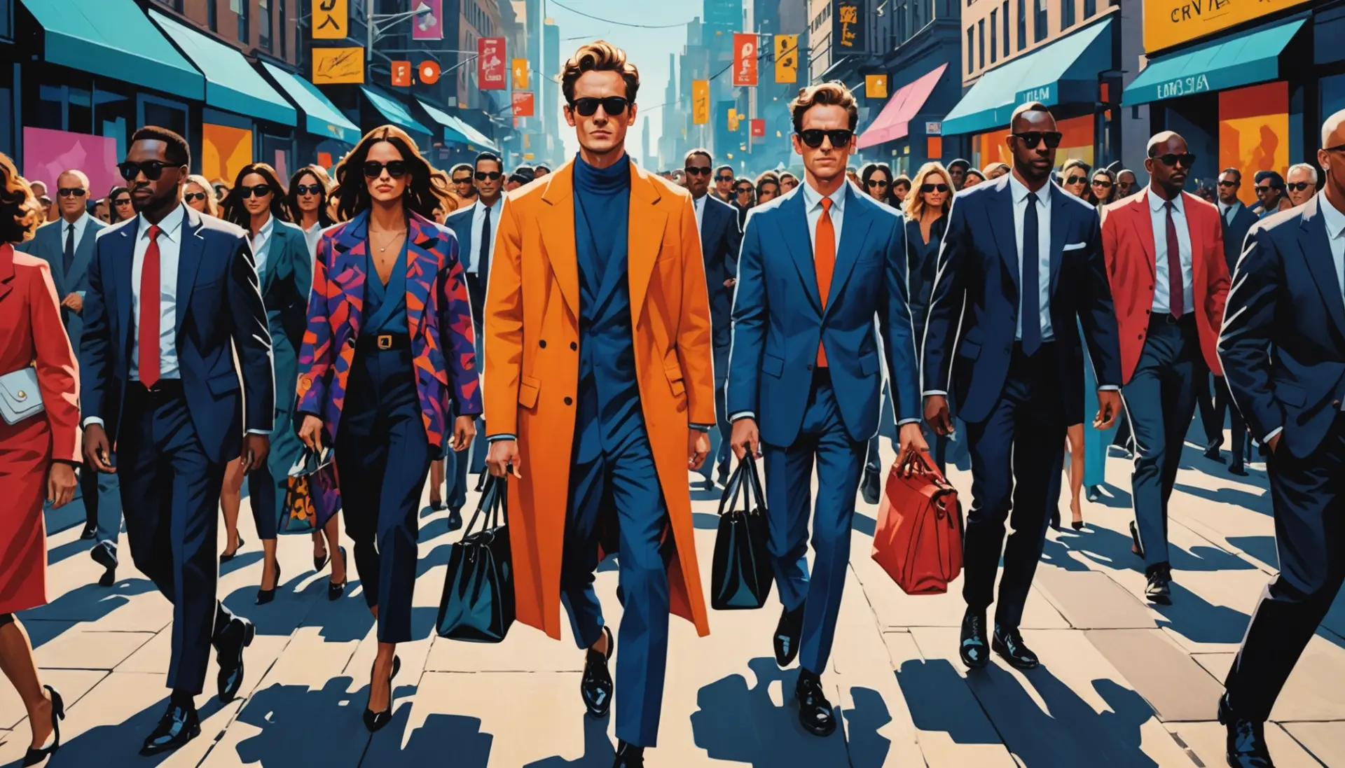Editorial illustration showing a celebrity with a retinue, caption concept: what does retinue mean