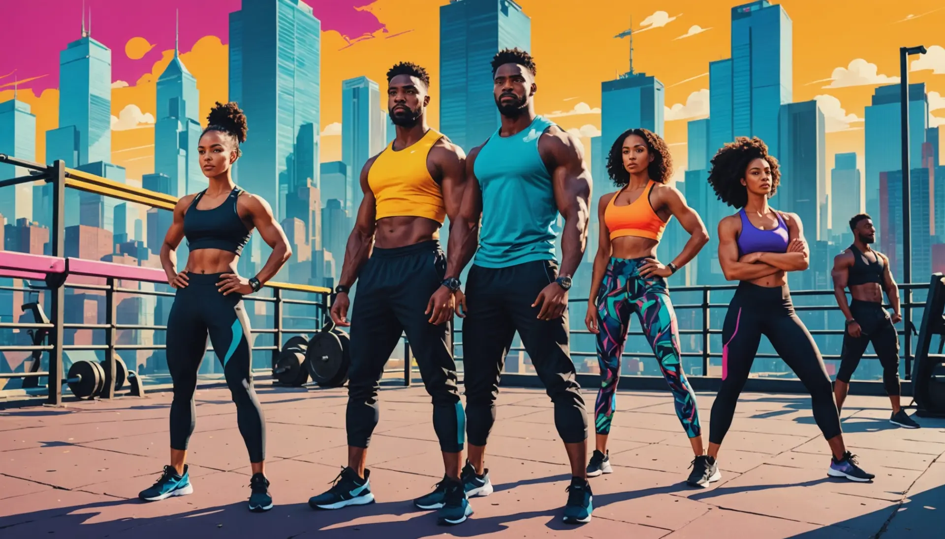 Editorial illustration of gym culture showing people who are very muscular in slang nyt