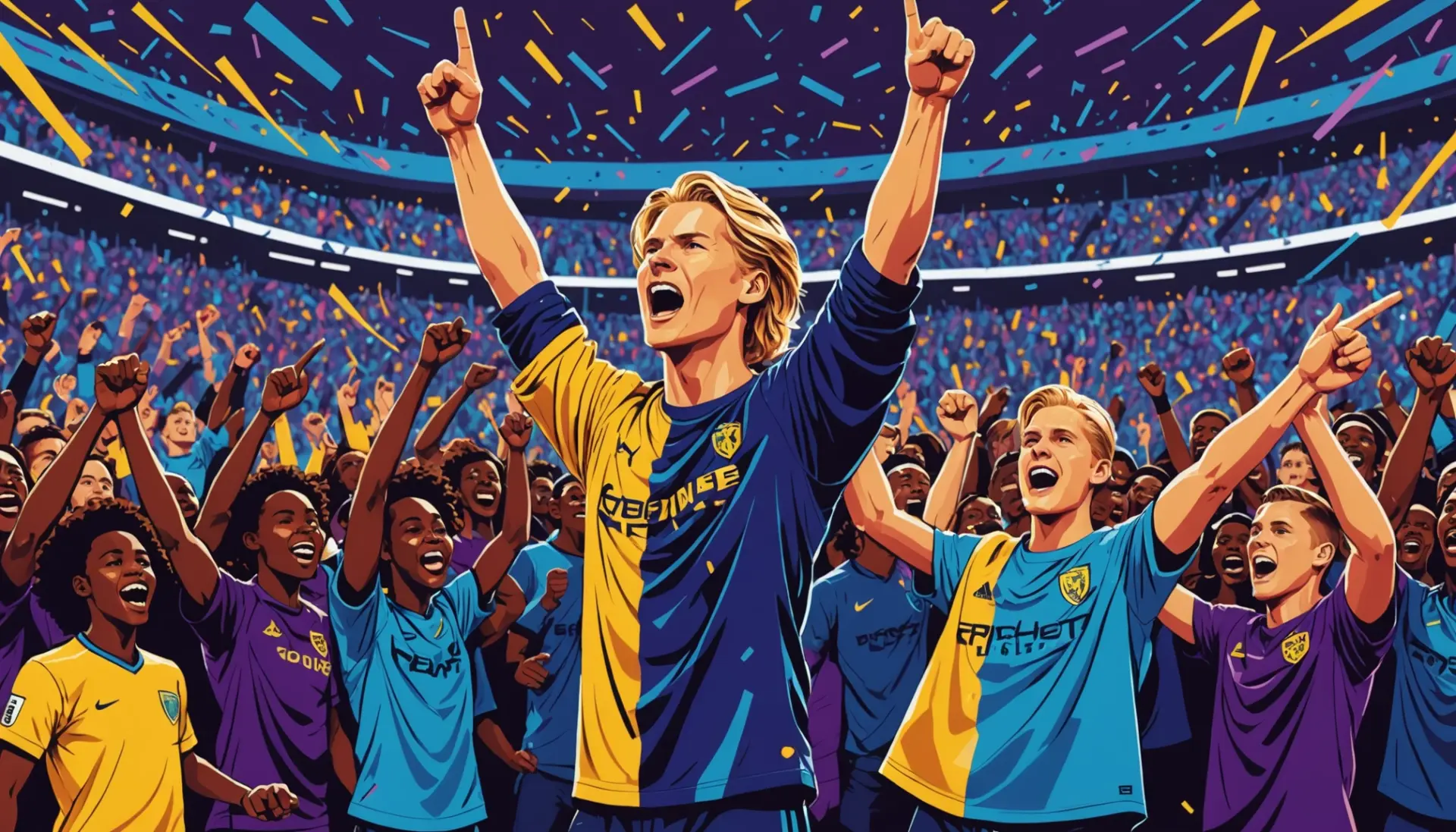 Editorial illustration of fans chanting 'what does braut haaland mean' with Erling Haaland silhouette