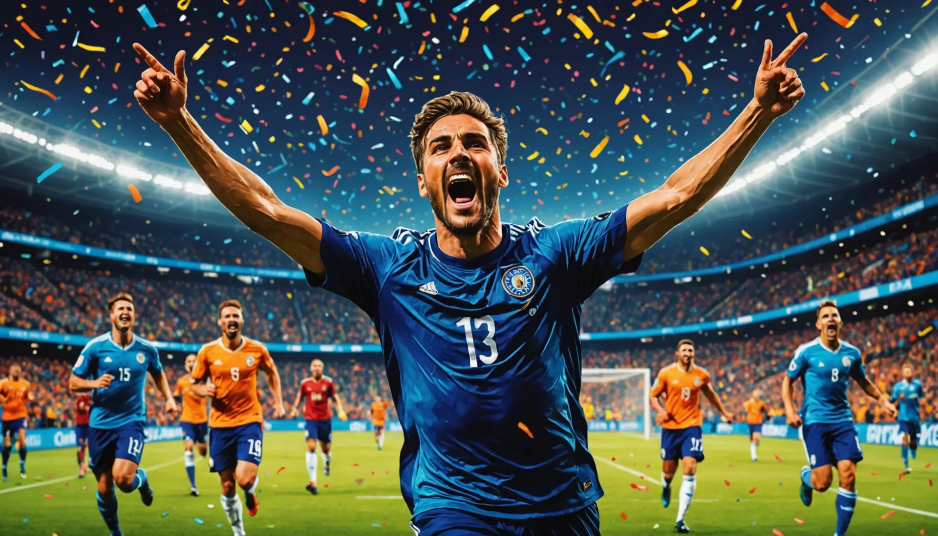 Illustration of a soccer player celebrating a hat trick, what does hat trick mean in soccer