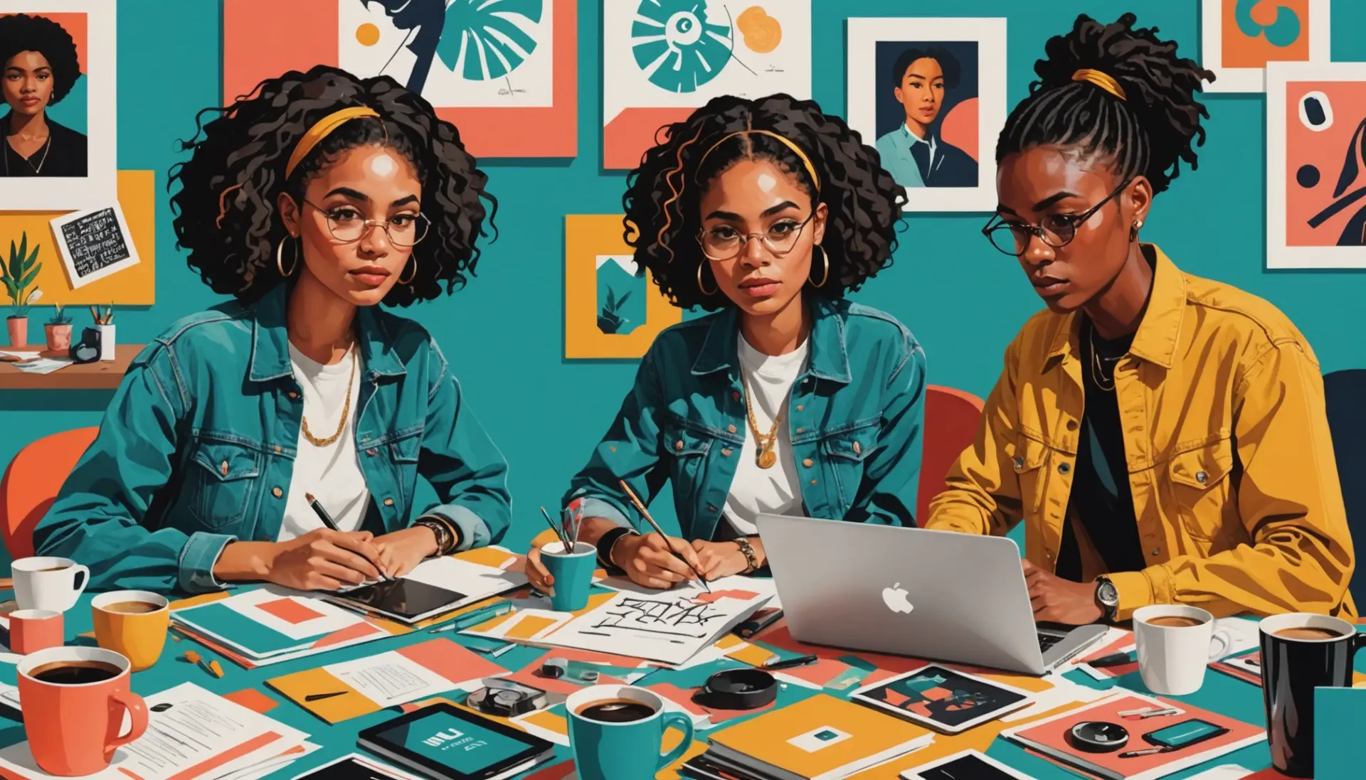 Editorial illustration of designers discussing what does typeface mean