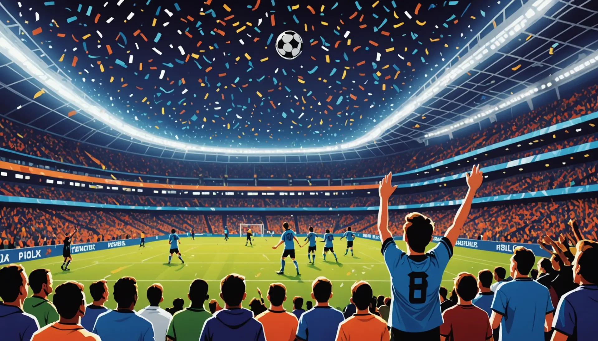 Illustration showing fans celebrating a hat trick, what does a hat trick mean in soccer