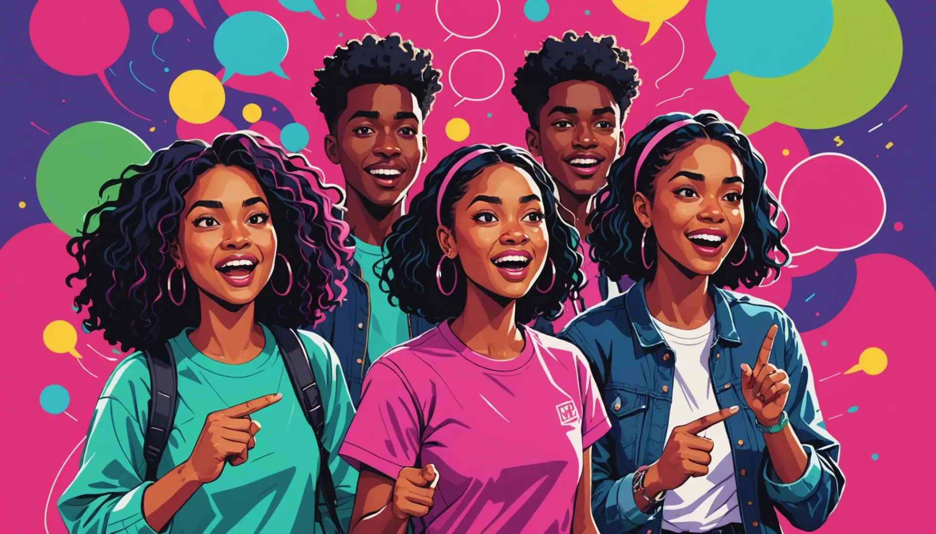 Editorial illustration showing people reacting to the phrase spun urban dictionary with expressive faces