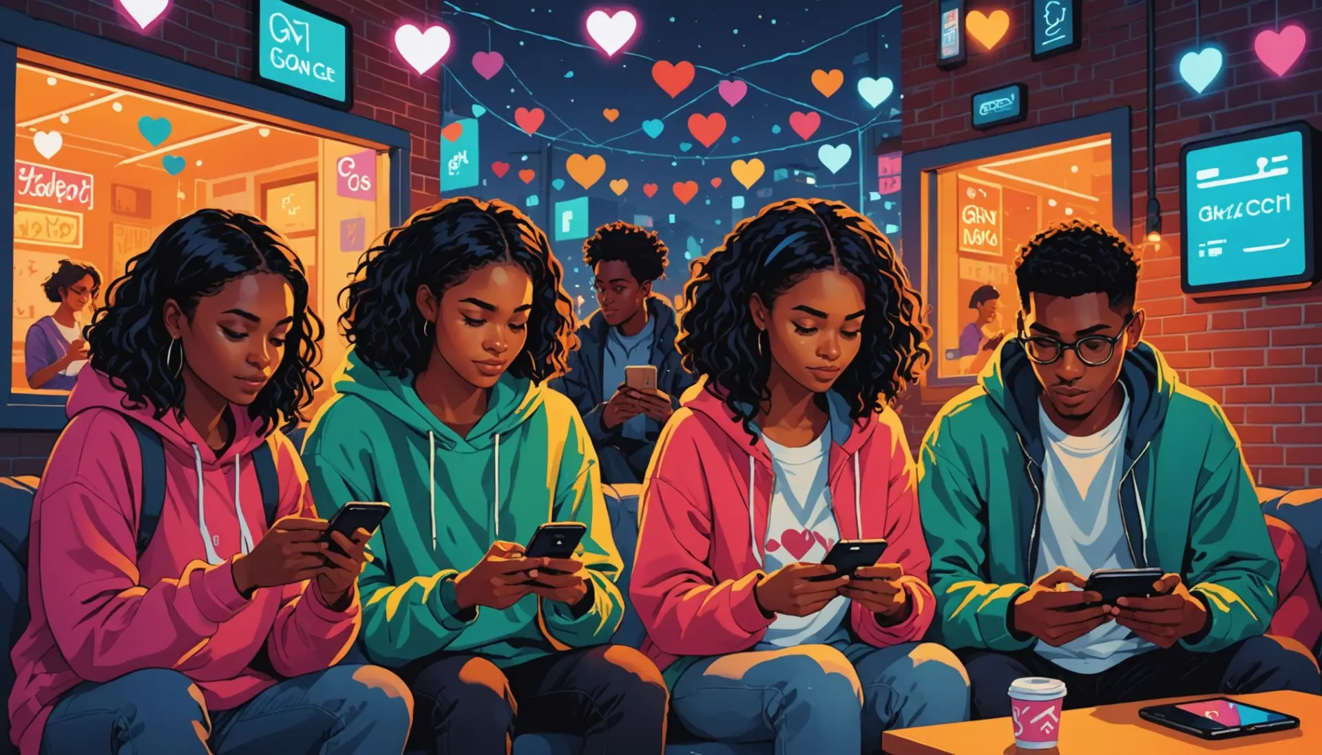 Editorial illustration showing people texting 'gn' with phones, caption asks 'what does gn mean in slang' in concept