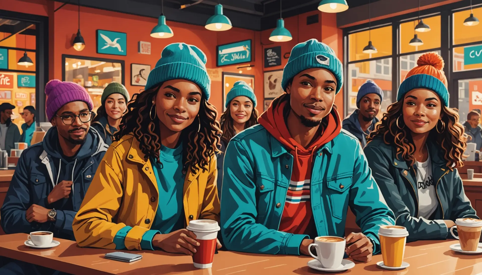 Editorial illustration of diverse young people embodying wren definition slang vibe