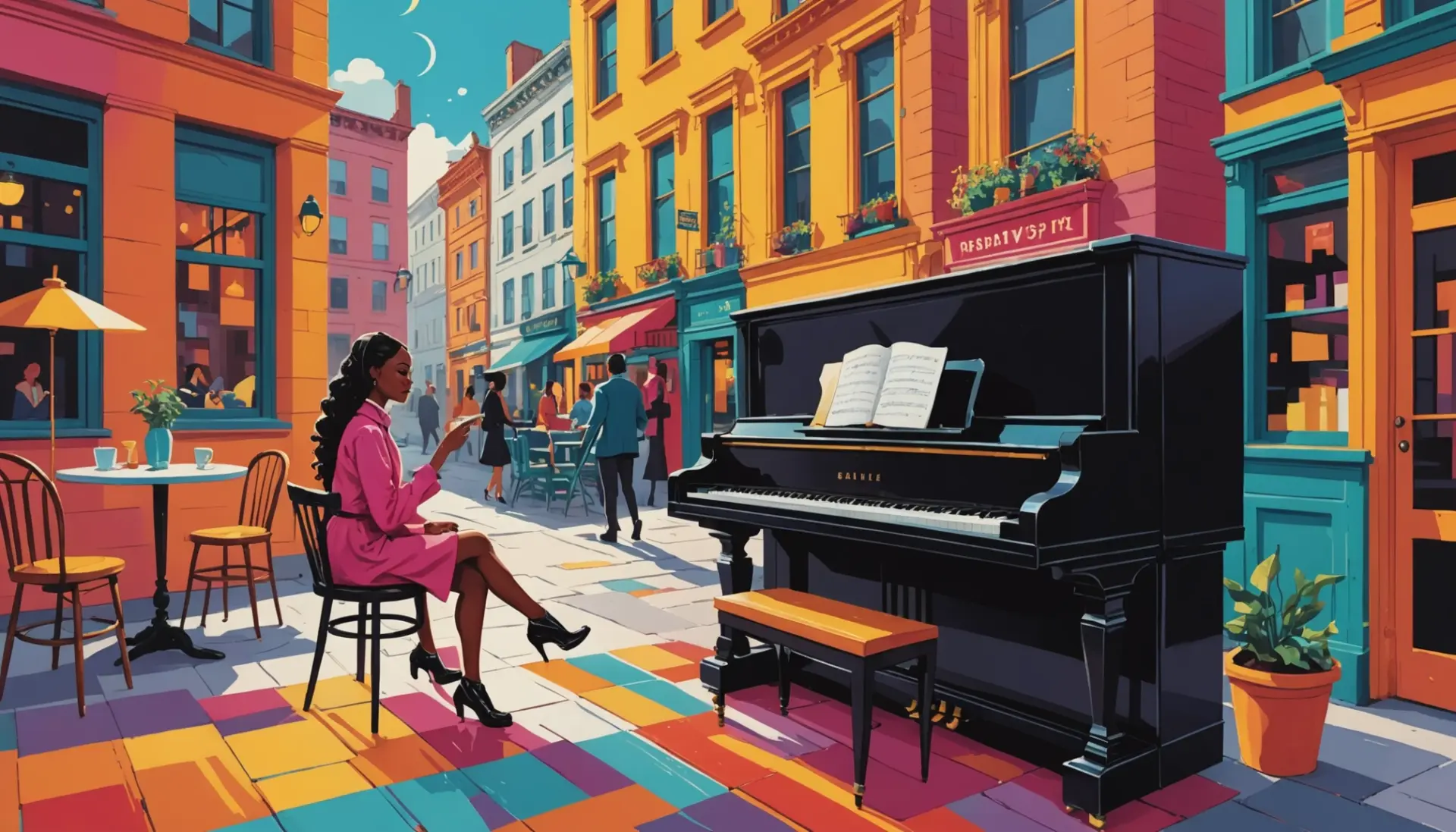 Vibrant editorial illustration representing what does fur elise mean with a piano and a question mark