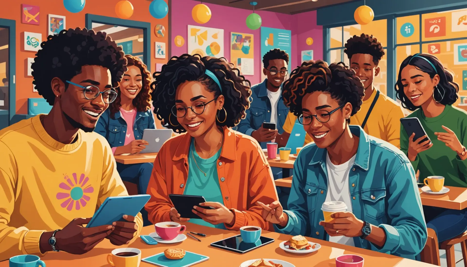 Editorial illustration showing people choosing what is a substitute for text: voice notes, GIFs, and short videos