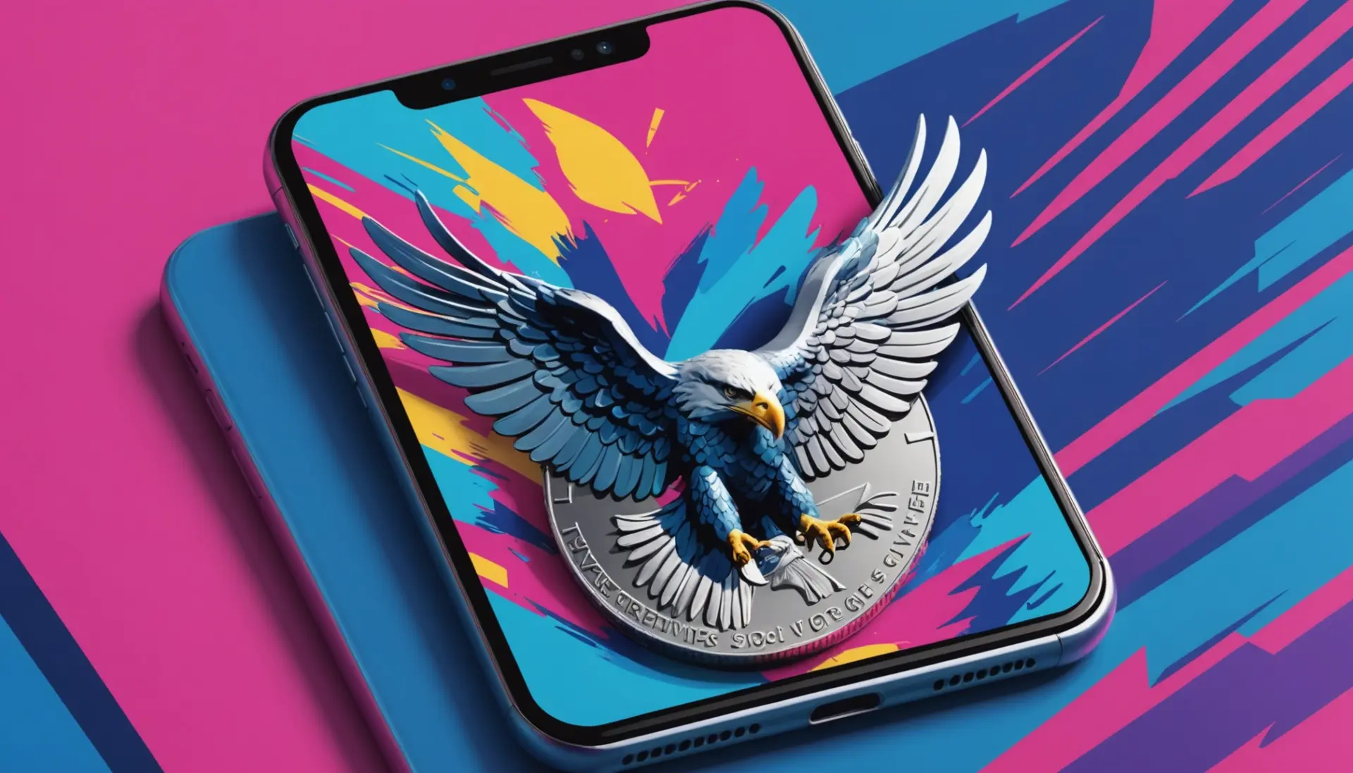 Editorial illustration showing a stylized silver eagle coin and phone search for urban dictionary silver eagle