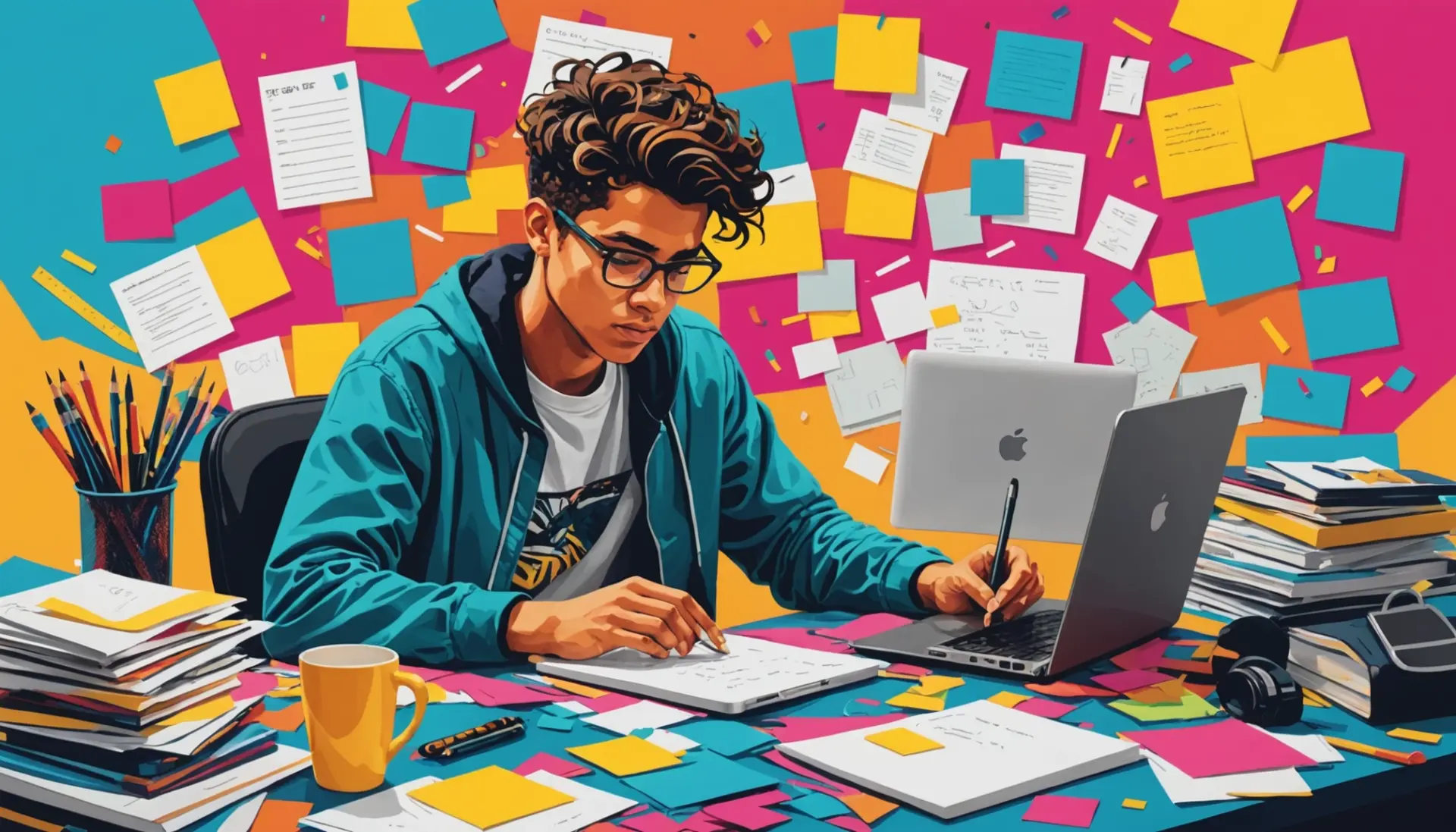 Editorial illustration showing the phrase what does slapdash mean portrayed through messy, hurried creative work
