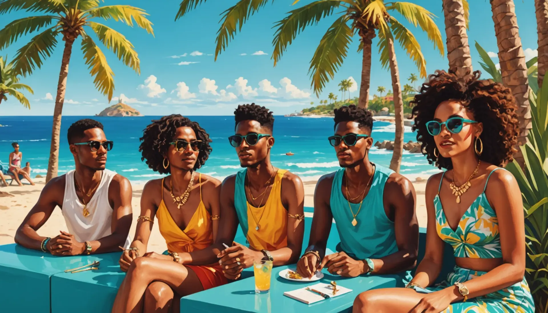 Editorial illustration evoking what does barbados mean with tropical vibes and island energy