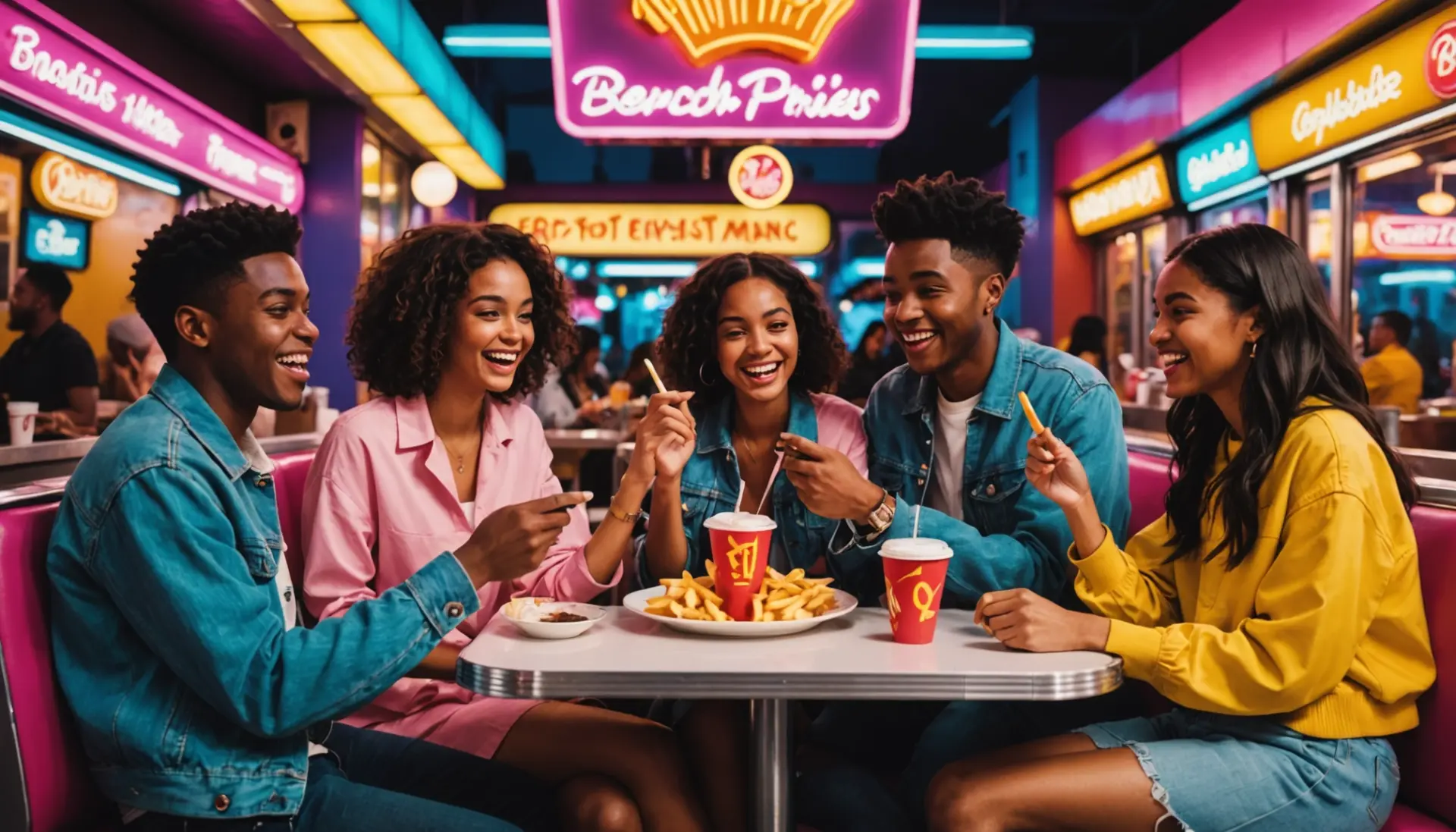 Editorial illustration showing people jokingly referencing what does french fries mean sexually in a chat