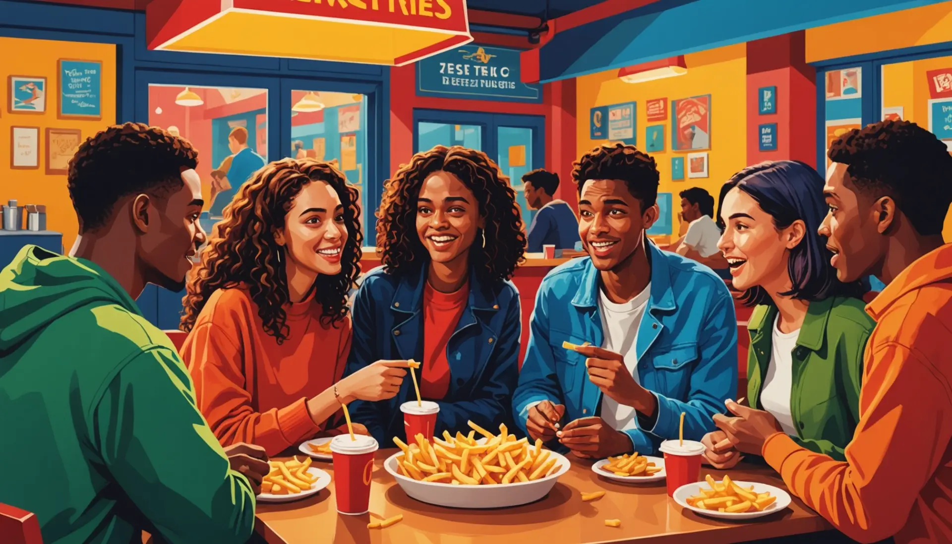 Illustration showing people asking what does it mean to get french fries in slang