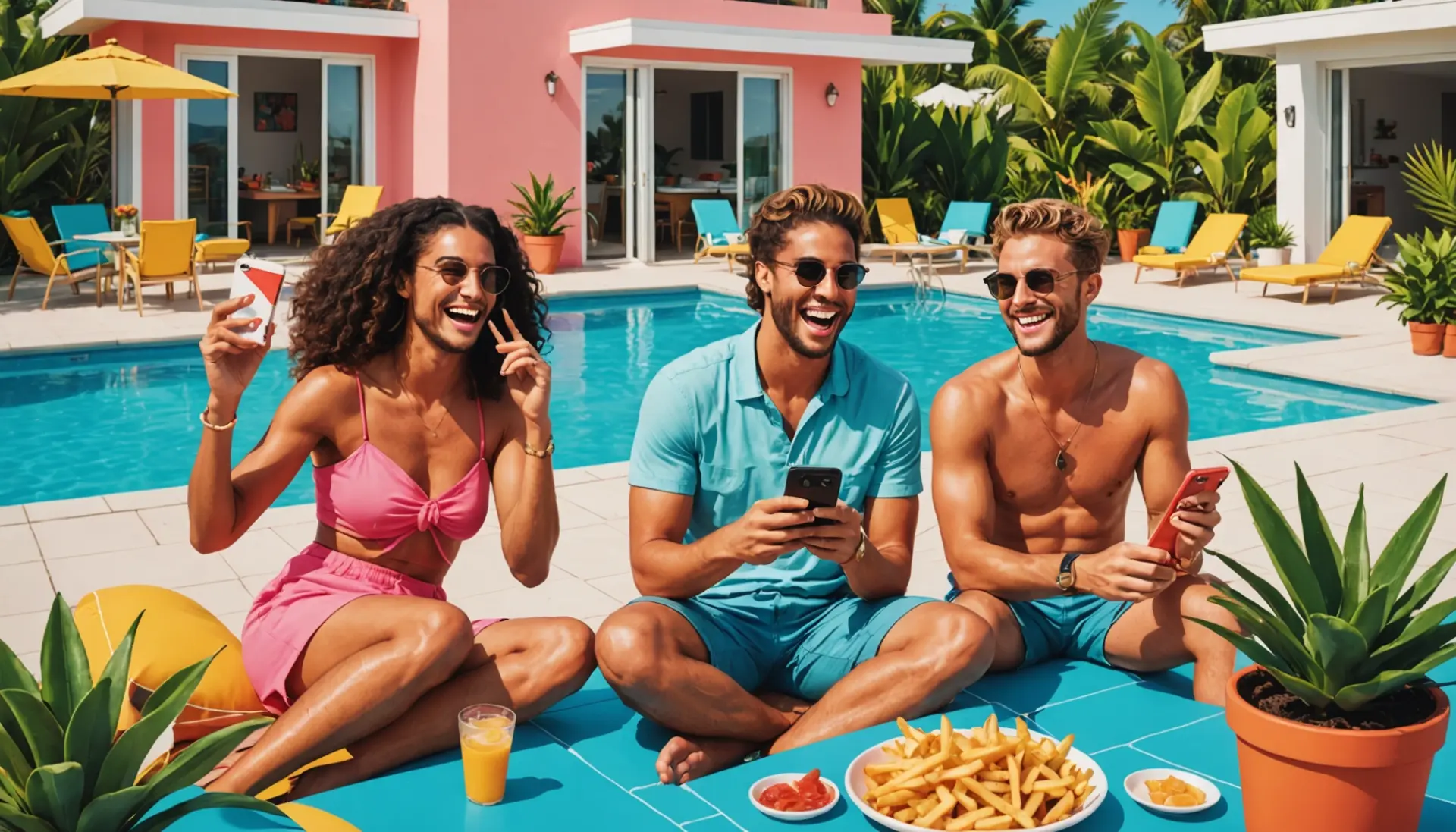 Illustration showing Love Island-type villa scene with someone labeled by fans as 'french fry' - what does french fry mean on love island