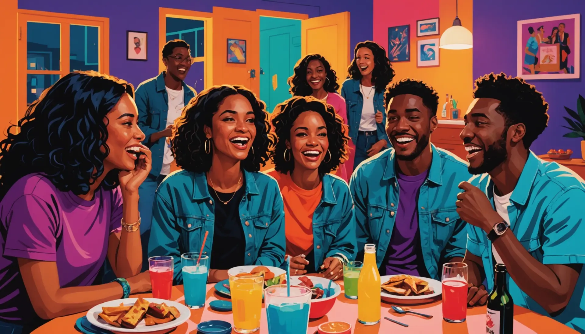 Editorial illustration of friends hanging out, with one person looking 'french fried'—depicting the slang 'what does it mean to get french fried'
