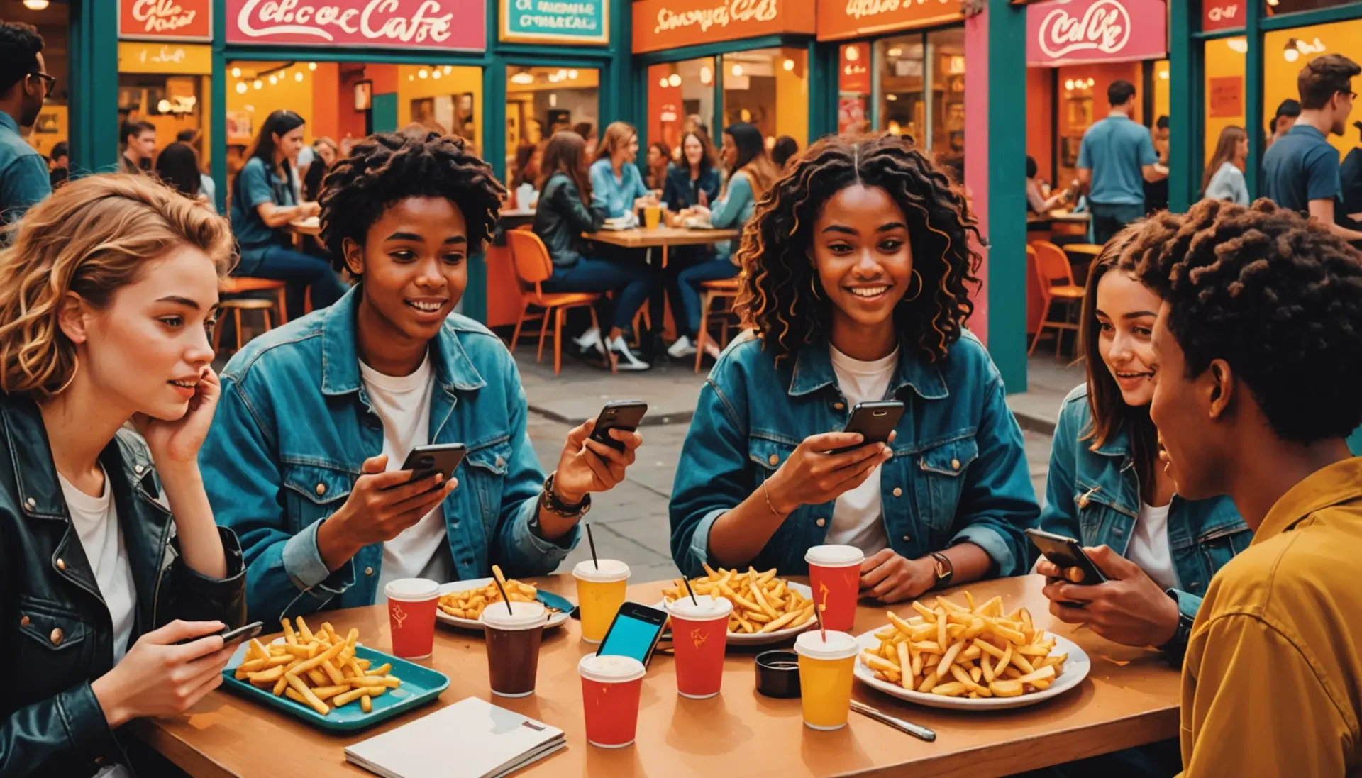 Editorial illustration of people texting about what does french fries mean urban dictionary