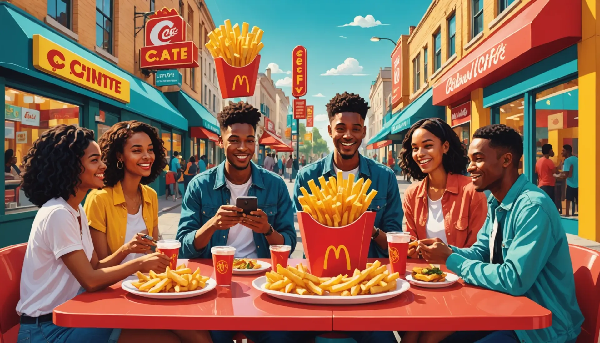 Editorial illustration representing 'what is french fries urban dictionary' with playful characters and fries