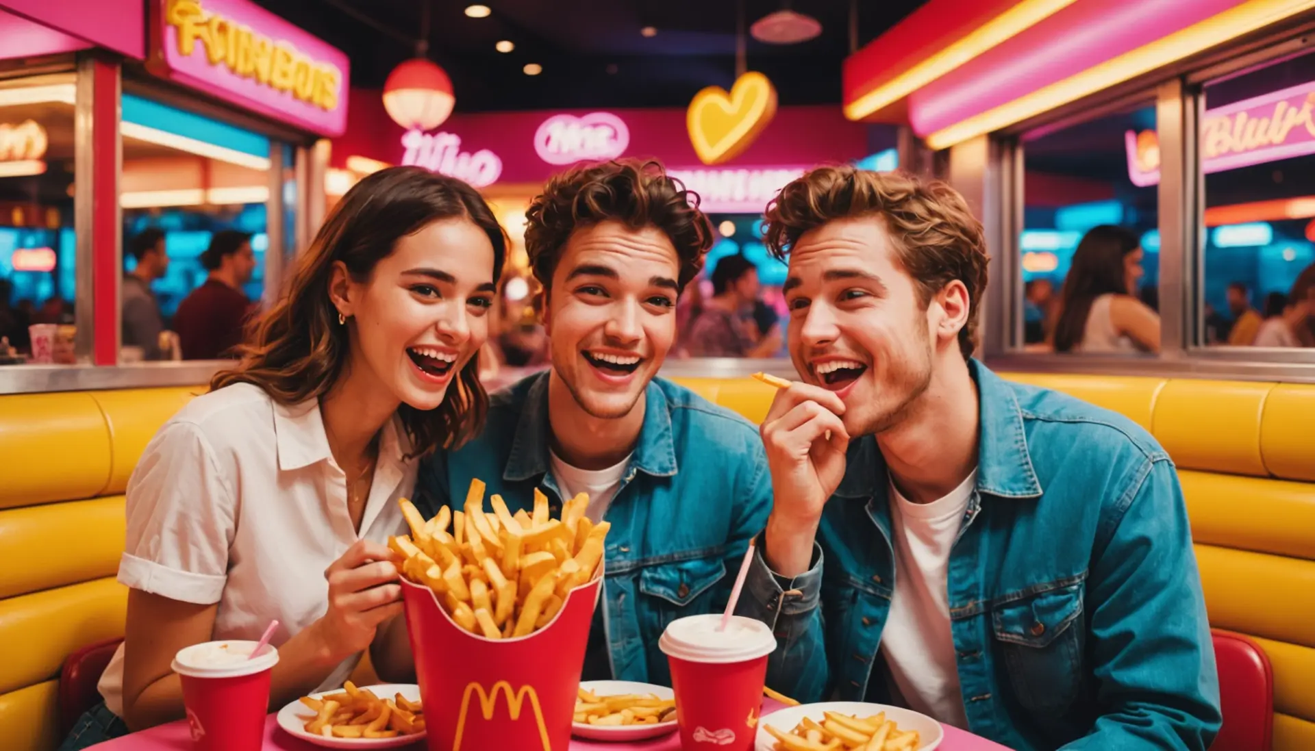 Editorial illustration showing playful flirtation with french fries, representing french fries sexual meaning slang