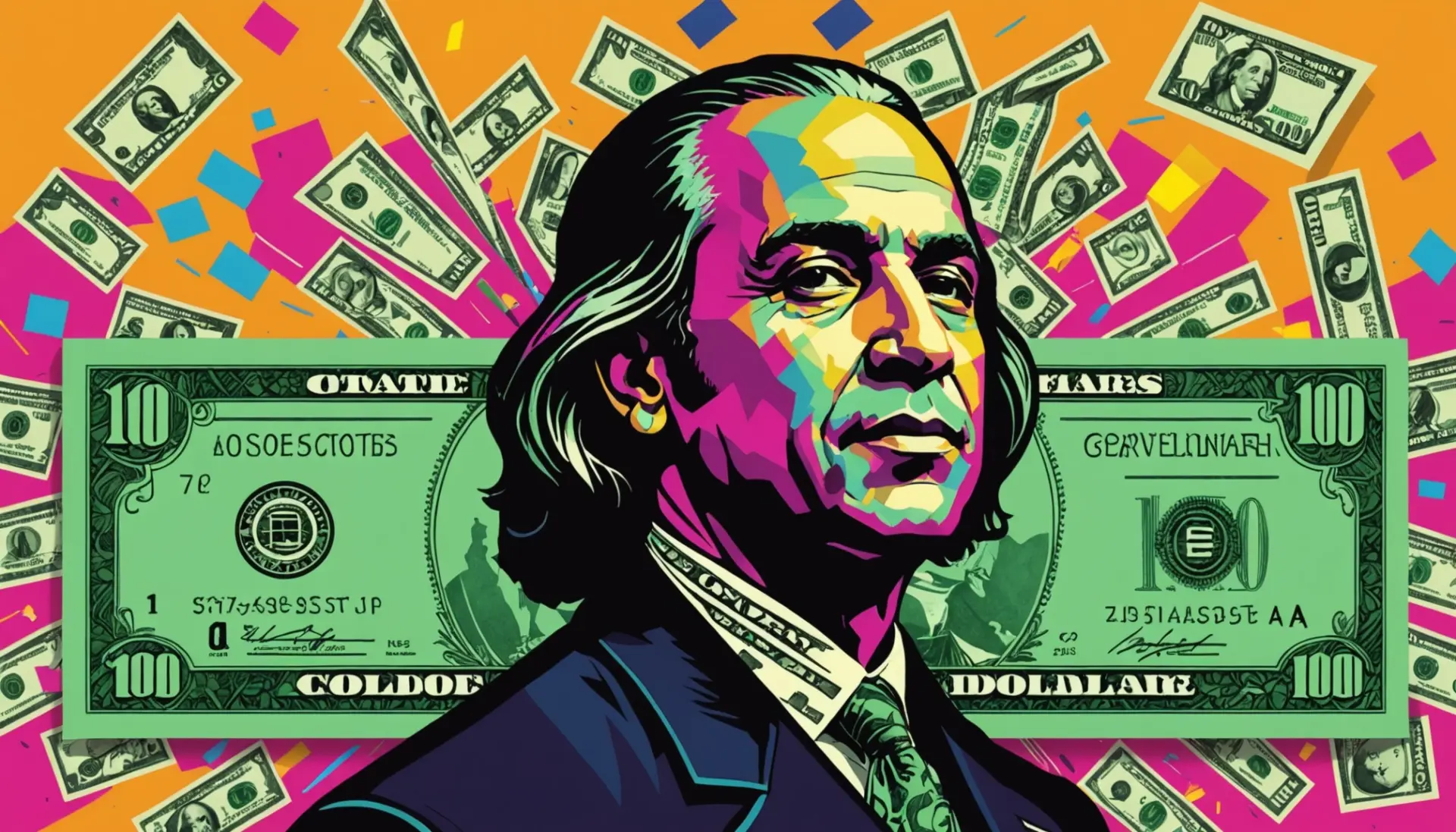 Editorial illustration showing slang for $100 bill imagery with Benjamins, C-note motifs