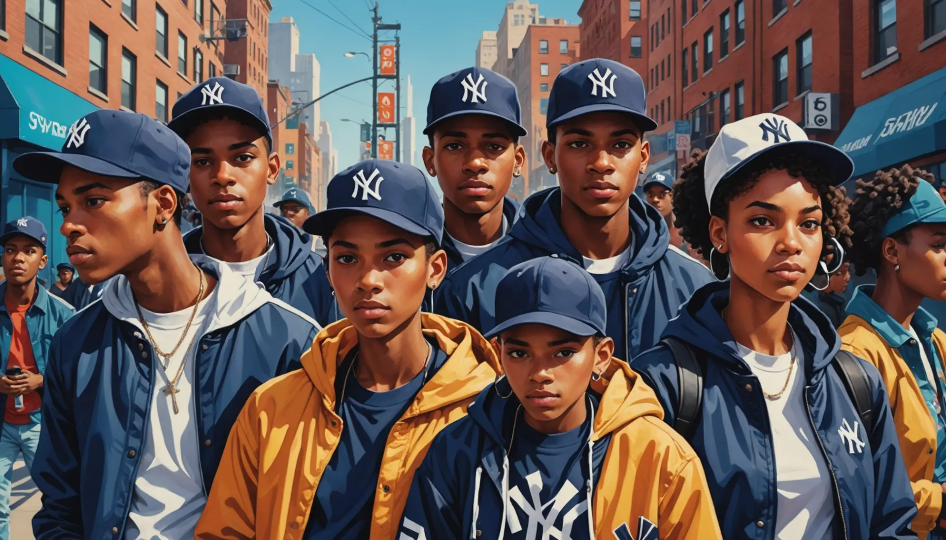 Editorial illustration showing streetwear with a Yankees hat, representing yankees meaning slang