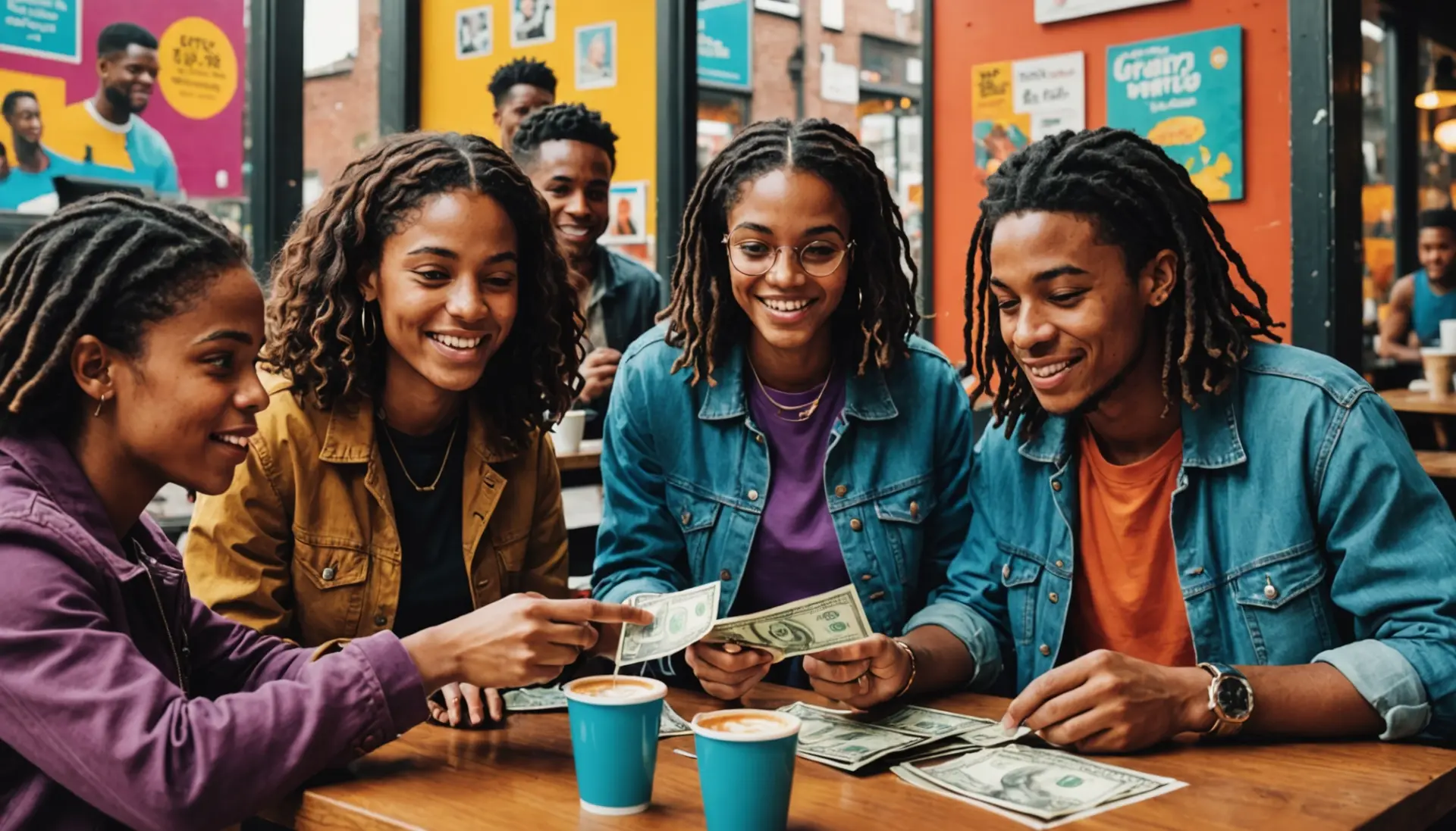 Editorial illustration of people exchanging a $100 bill, with the caption-focused scene showing 100 dollar bill slang visually