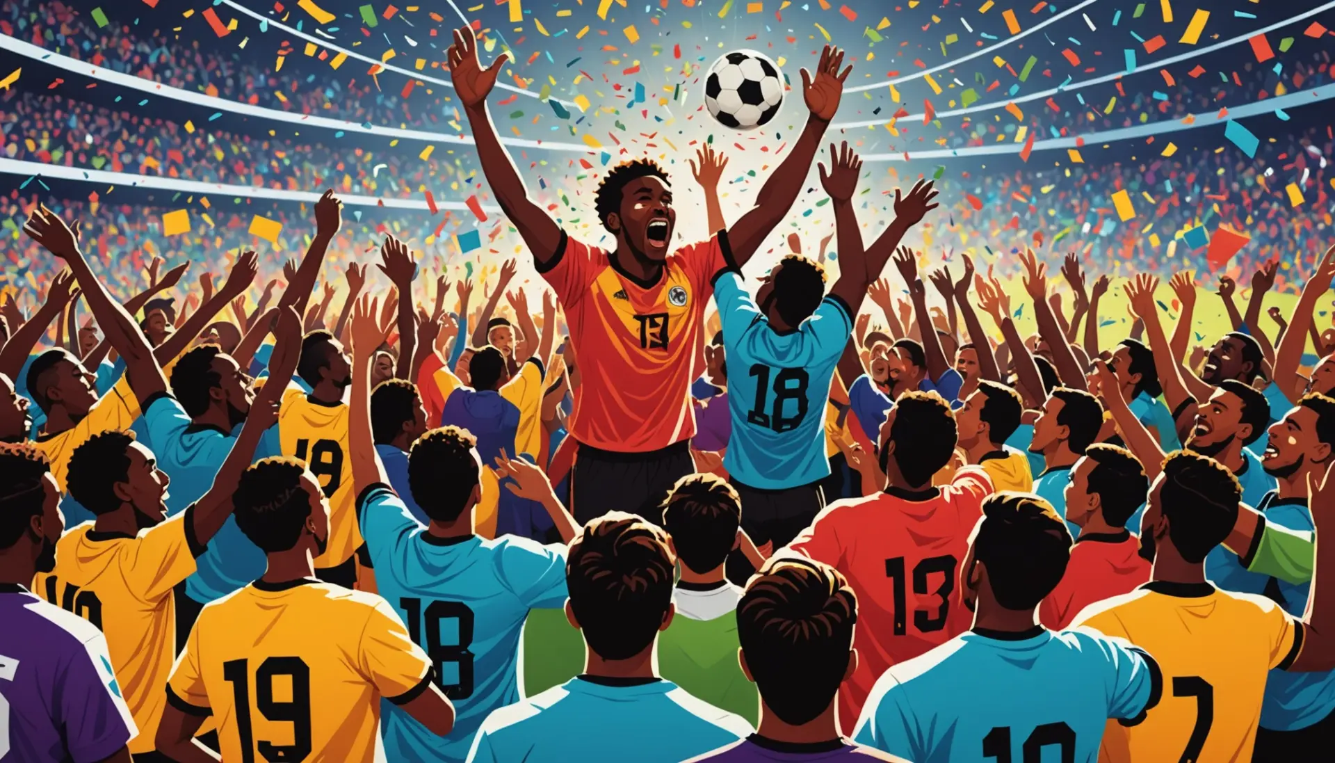 Editorial illustration showing fans reacting to an own goal with the phrase what does og mean in soccer visible in thought bubbles