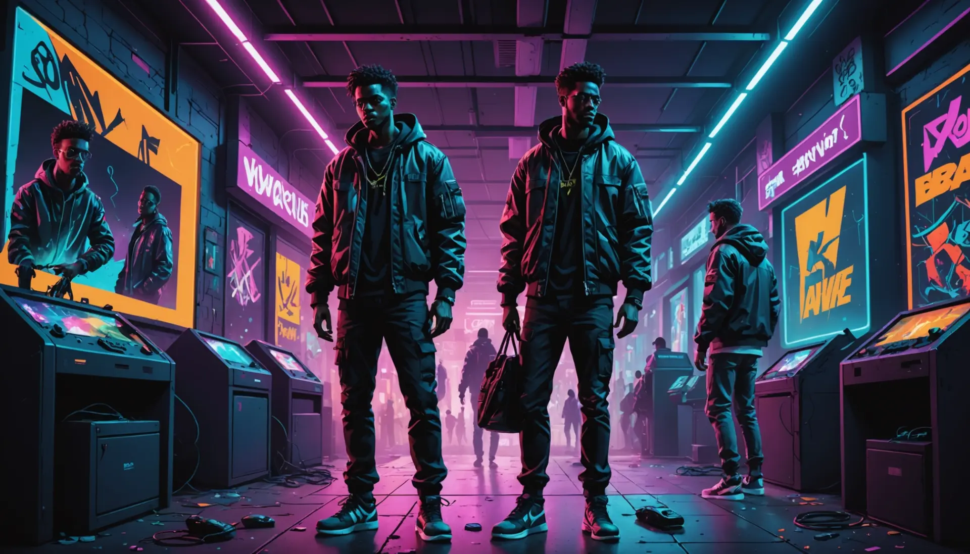 Editorial illustration showing the phrase boosting urban dictionary in concept, with scenes of gaming, shopping, and social media promotion