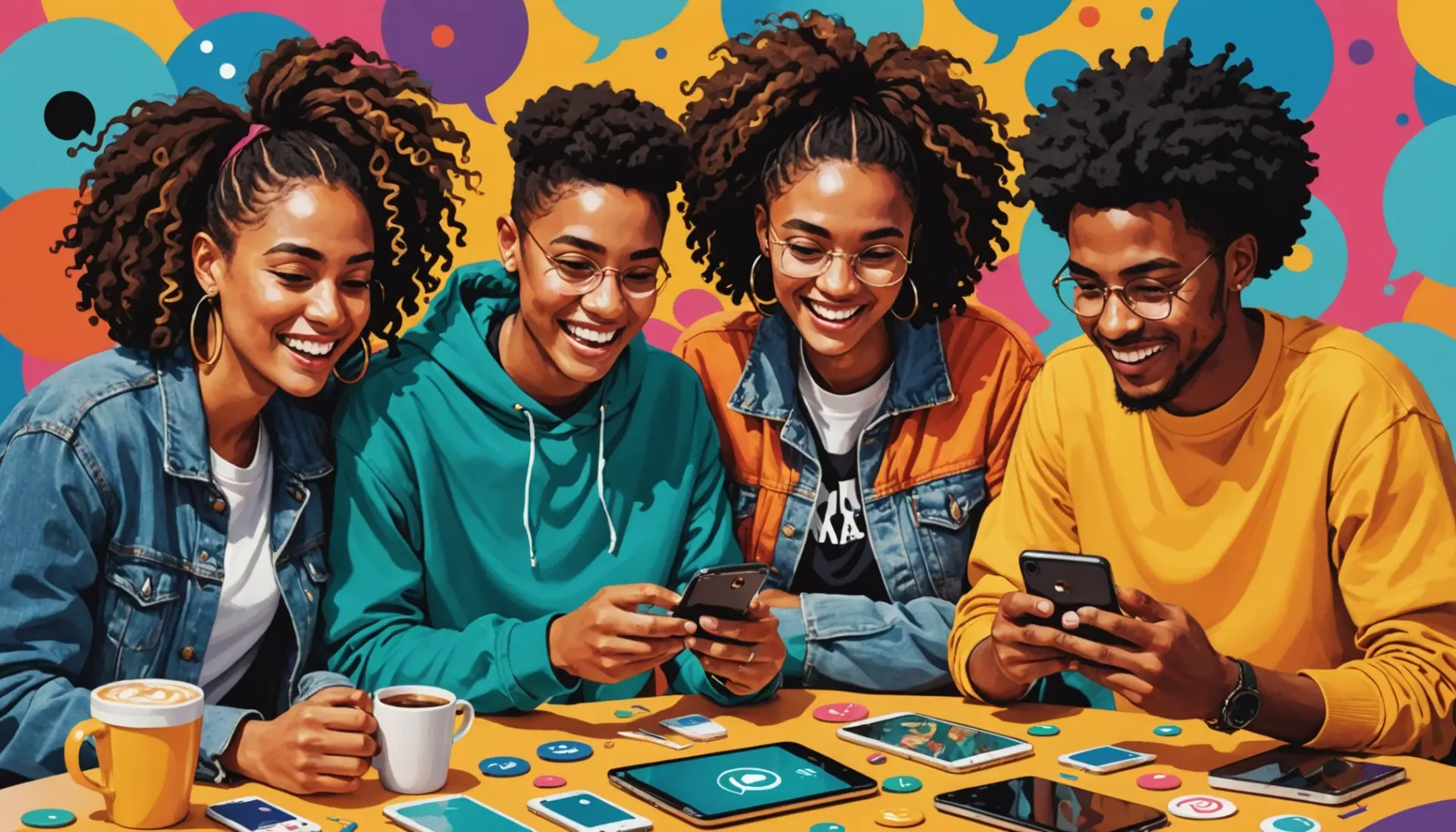 Editorial illustration depicting the question 'what does gaig mean in slang' with people chatting and laughing, focus on 'what does gaig mean in slang'
