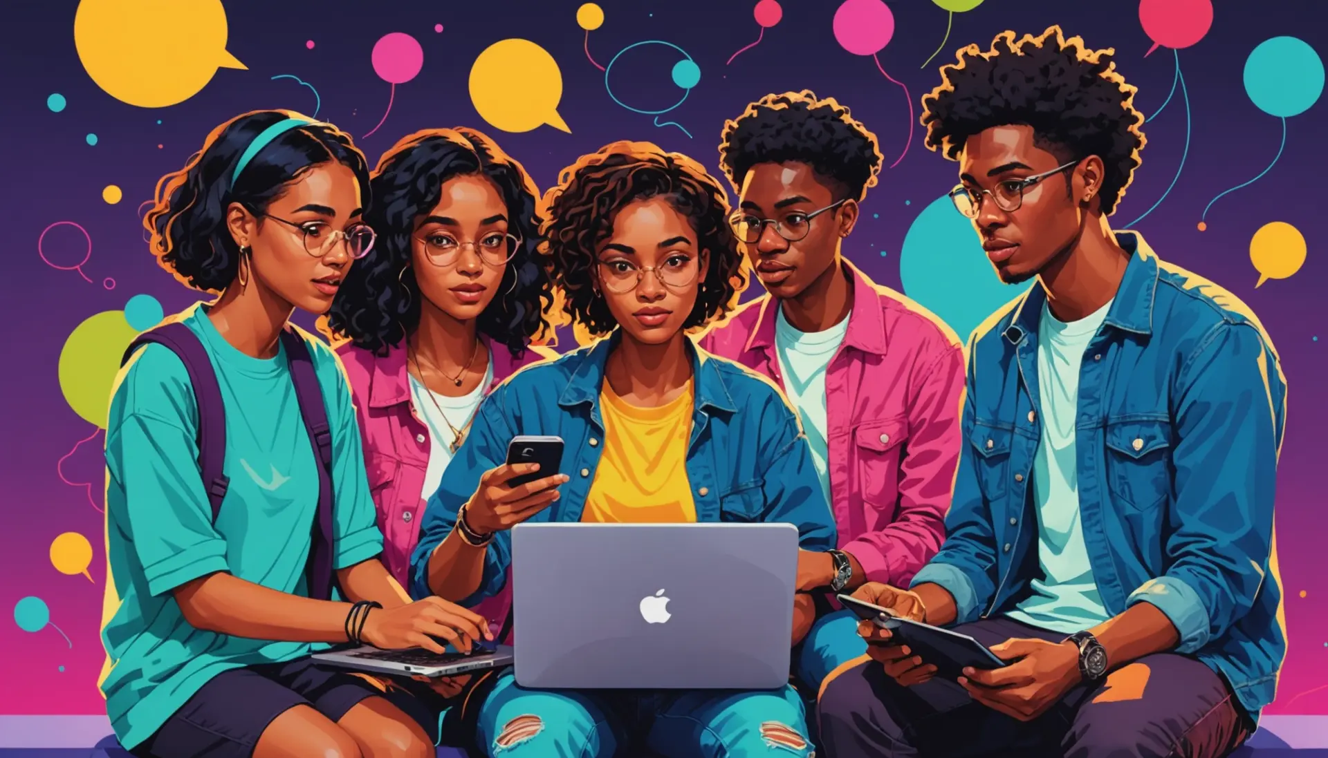 Editorial illustration of youth culture reacting to 'spin urban dictionary' online search