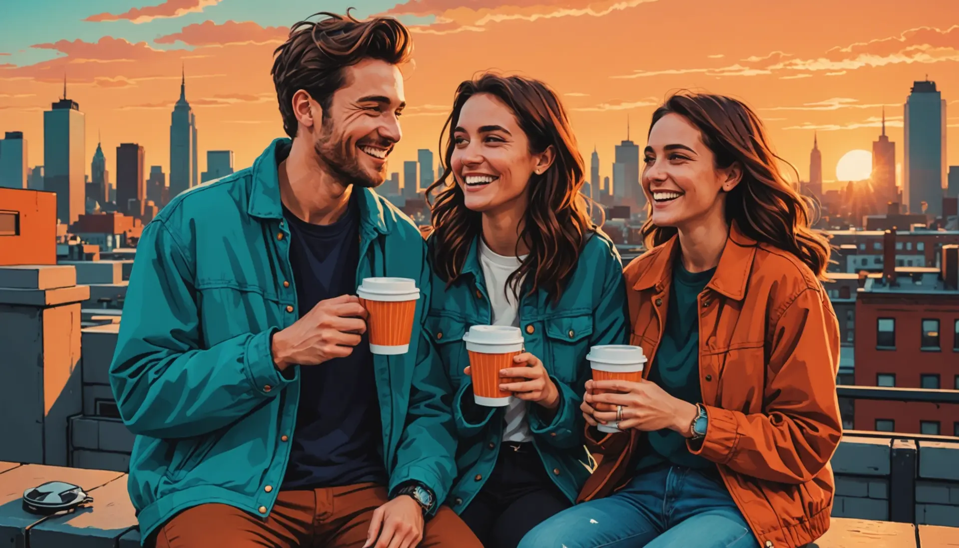 Editorial illustration showing two friends in a casual hangout with the phrase what is fwb slang implied