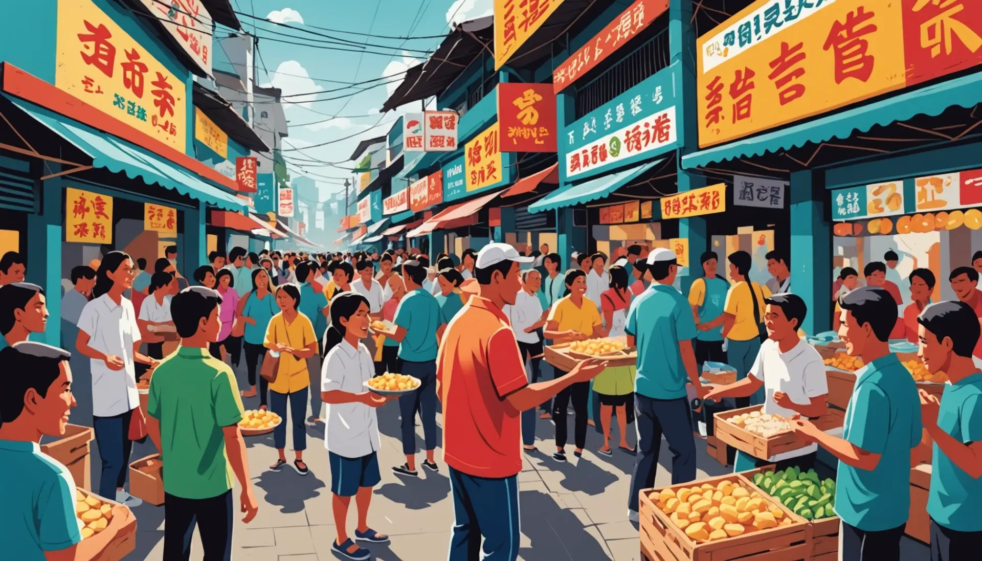 Editorial illustration of urban people reacting to the phrase puto slang in different cultural contexts