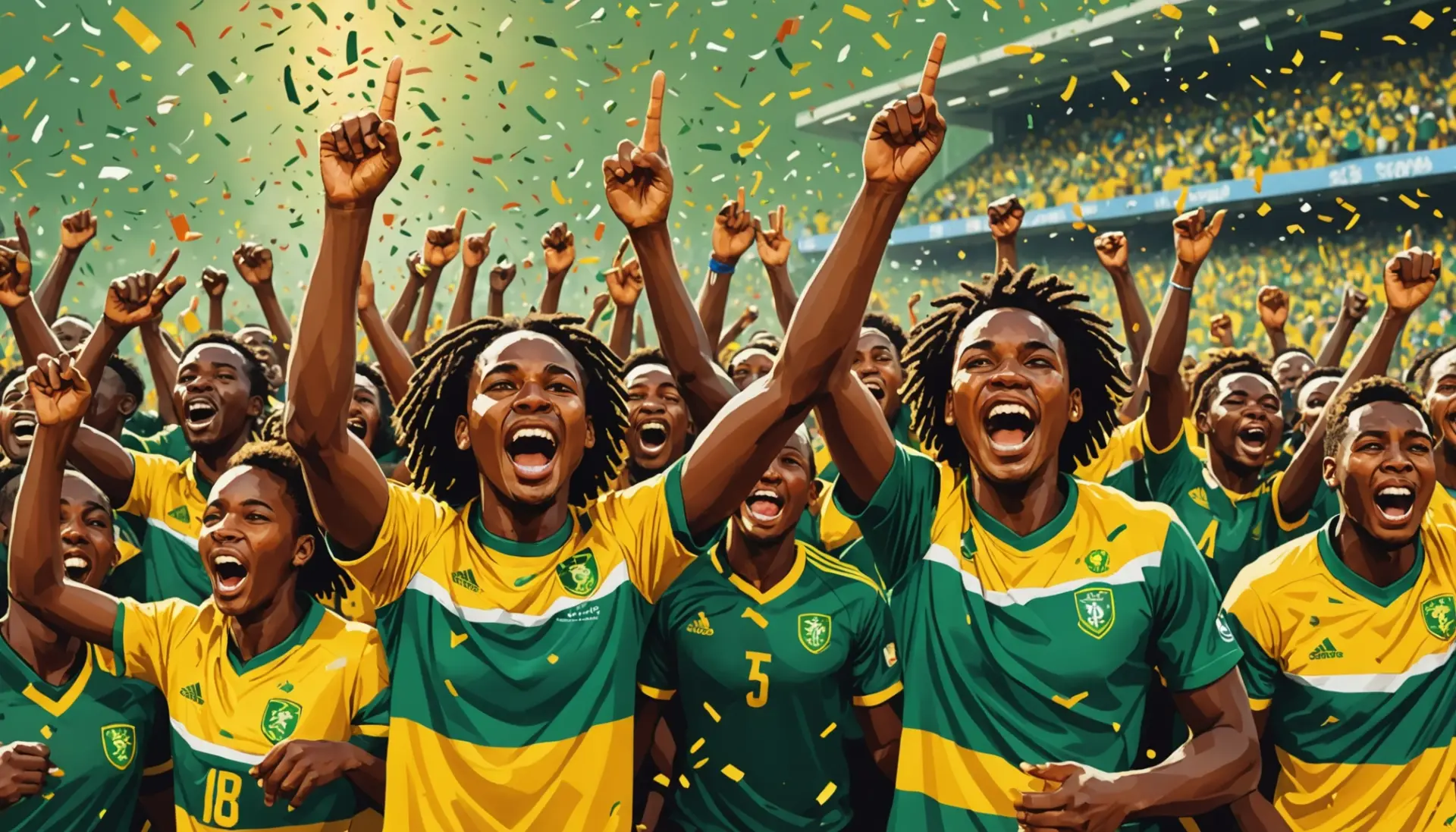 Illustration of fans chanting 'what does bafana bafana mean' at a stadium