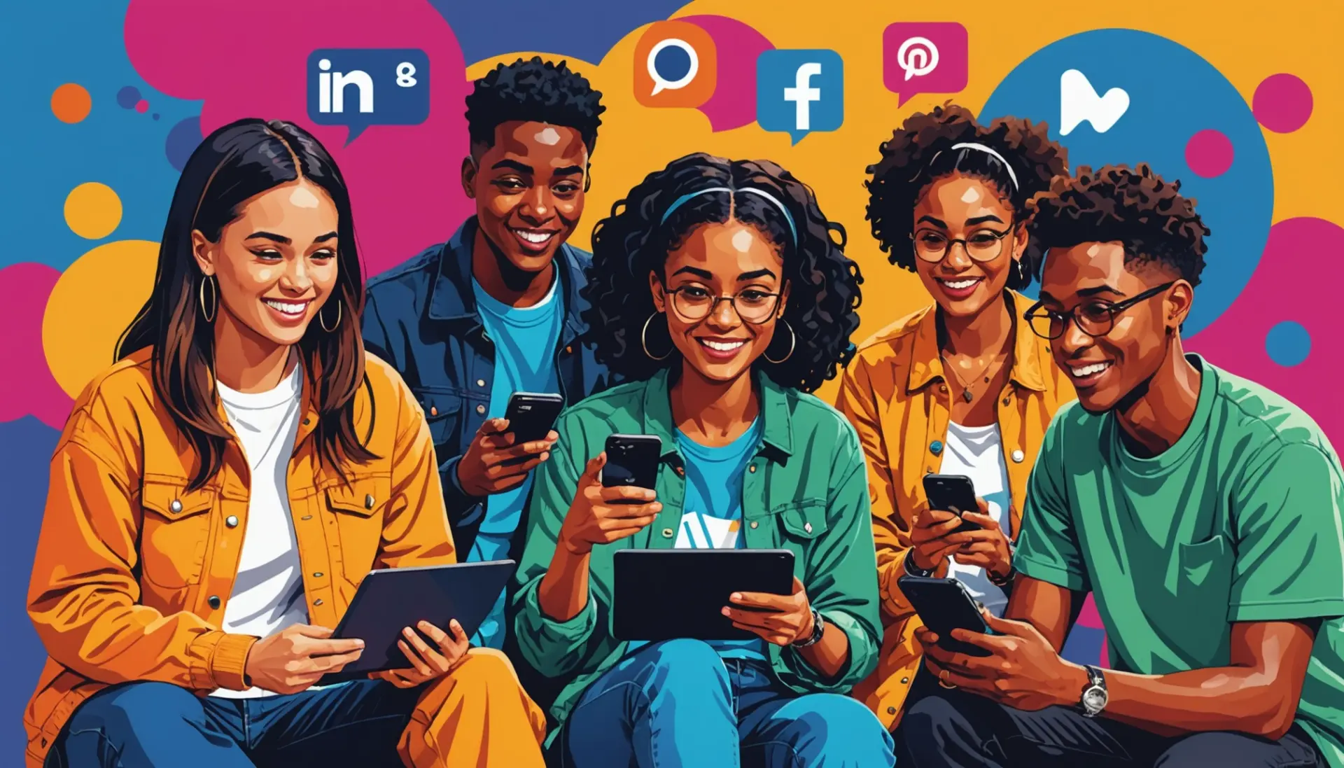 Editorial illustration showing people interacting with social posts, with the phrase 'what does lcr mean in text' in the image concept