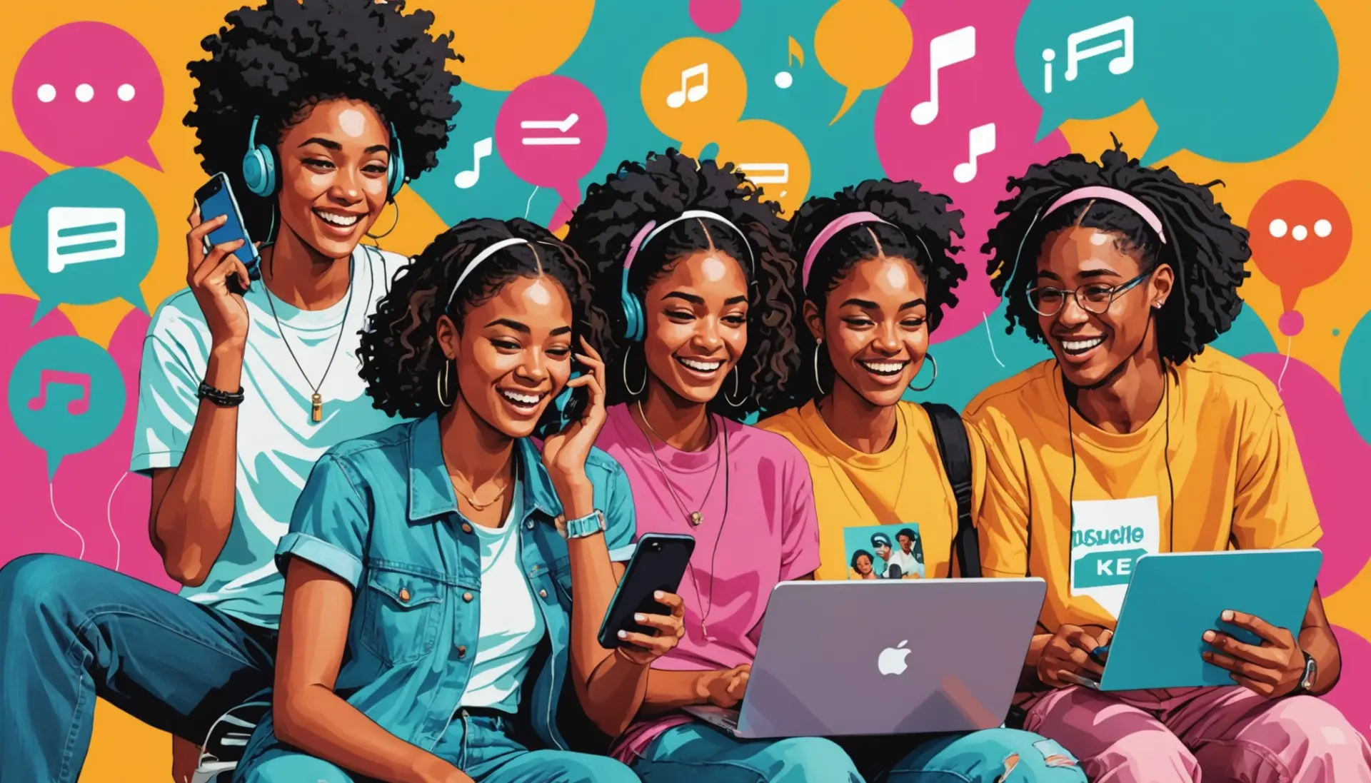 Editorial illustration showing people reacting to the phrase keke urban dictionary on their phones