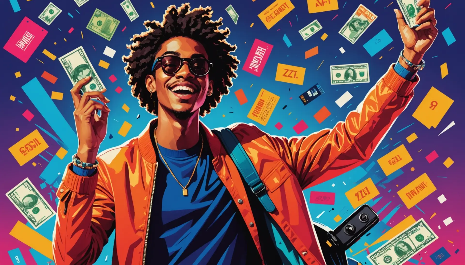 Editorial image showing a person celebrating small wins, caption concept for finessed meaning slang