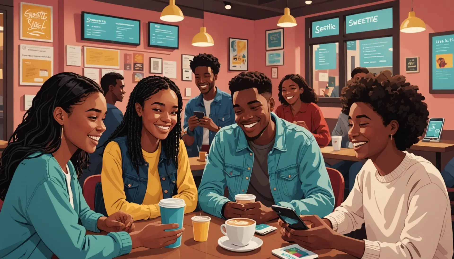 Illustration of people using the phrase sweetie in slang while texting and in conversation