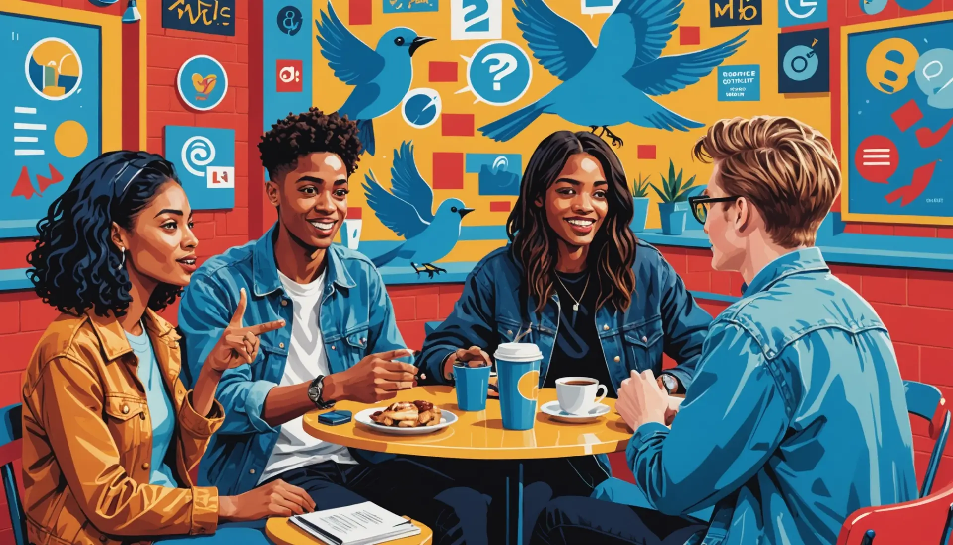Illustration of urban characters and icons that hint at what does a bird mean in slang