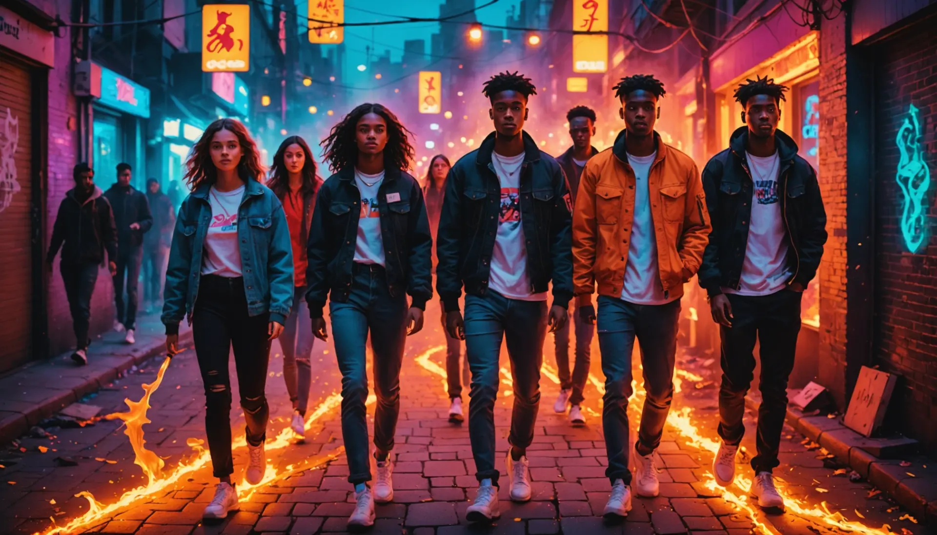 Editorial illustration showing people symbolically firewalking, with the phrase firewalk meaning slang implied