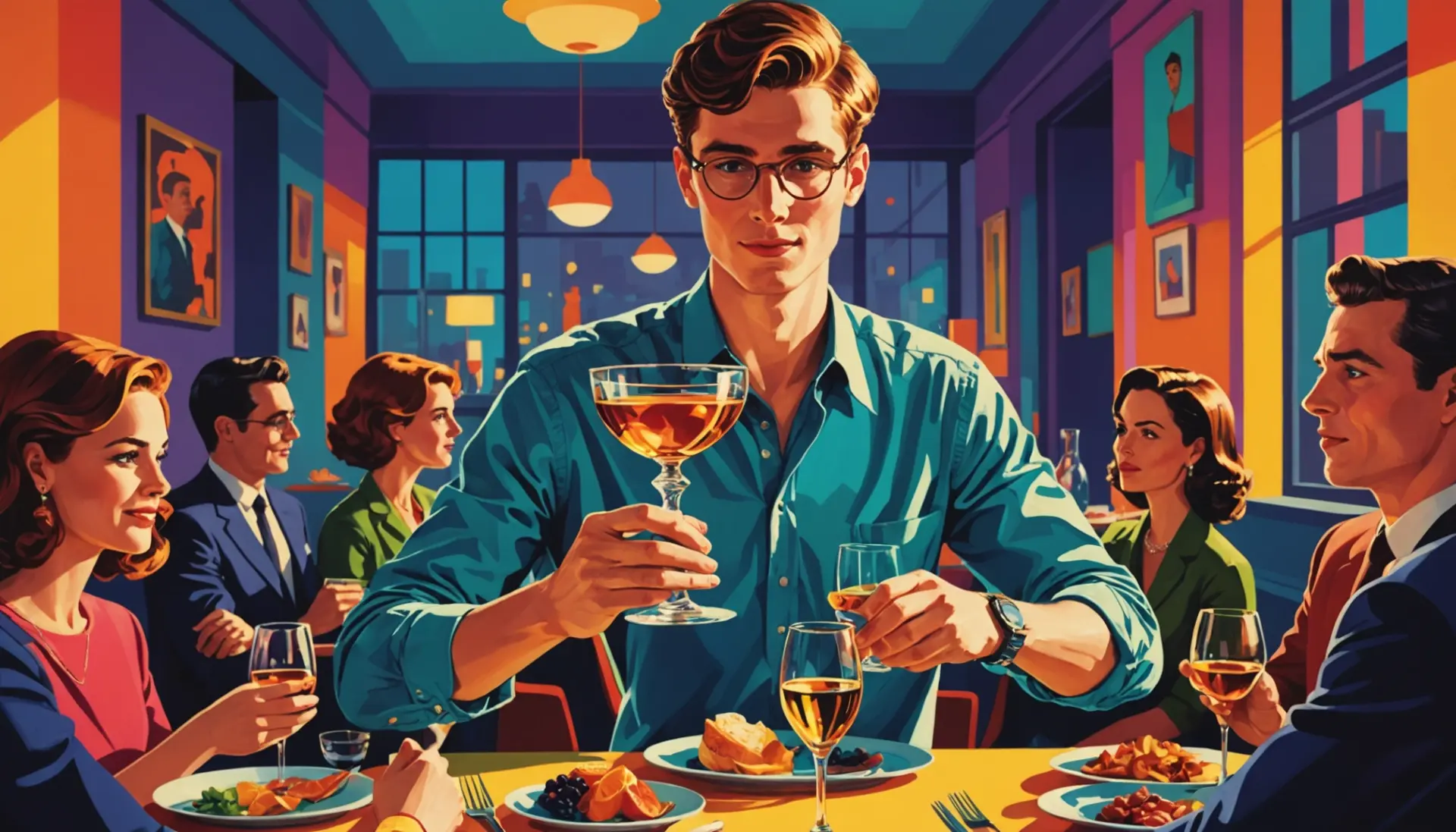 Editorial illustration showing a person holding a decanter with the phrase decanter meaning slang implied