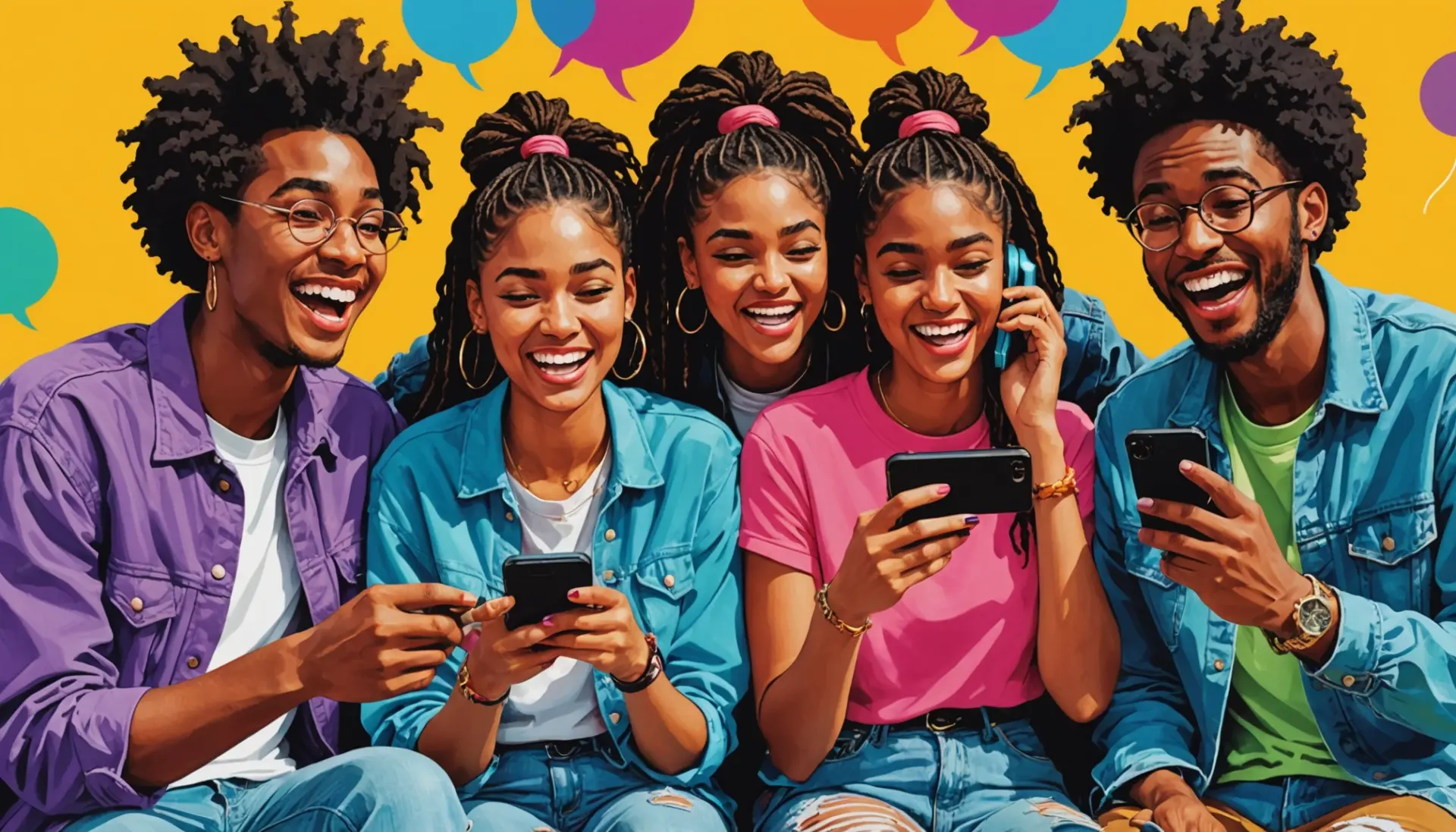 Editorial illustration showing a group chat bubble discussing what is french frying urban dictionary