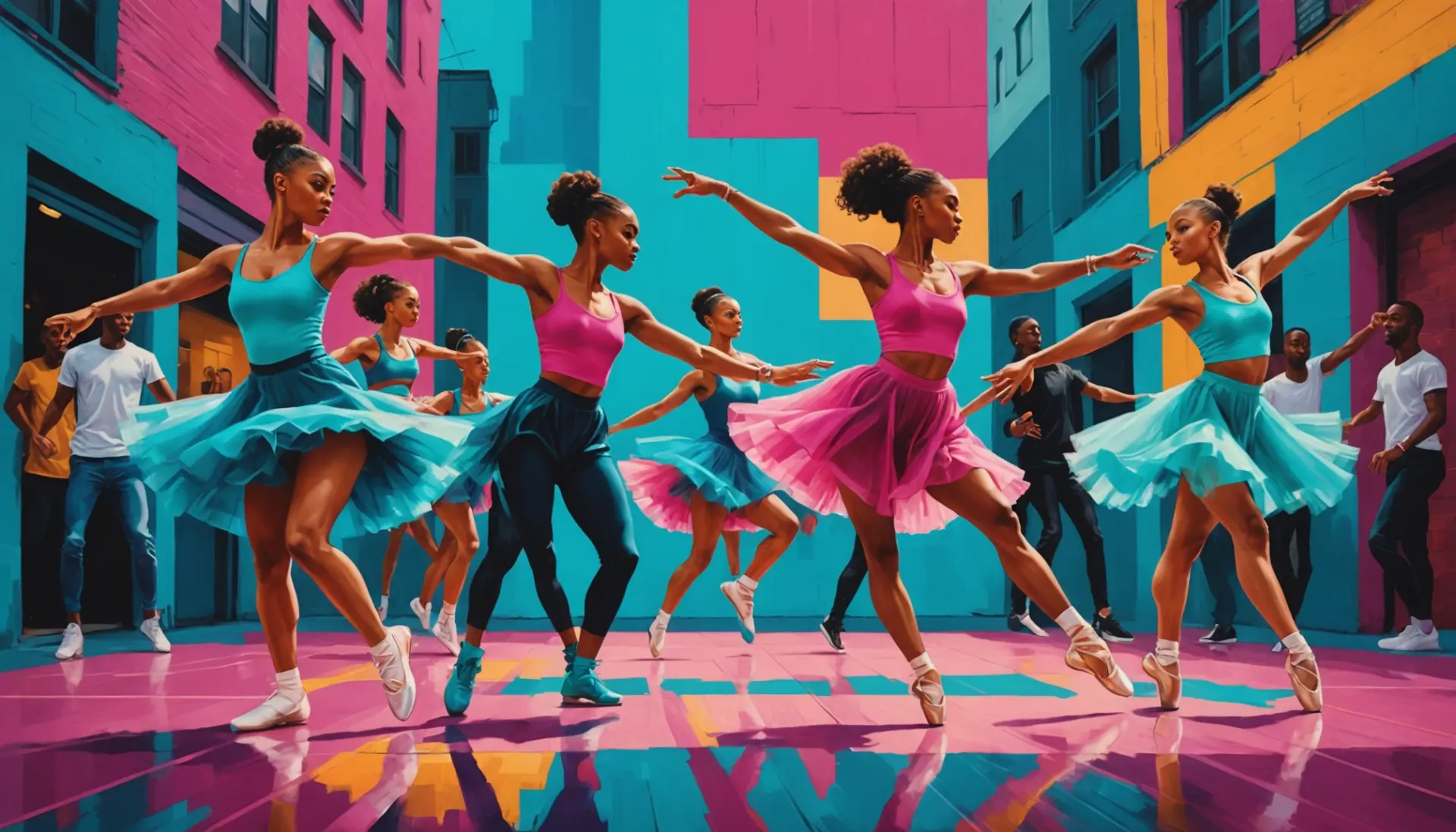 Editorial illustration of dancers representing hiplet with the phrase hiplet urban dictionary in mind