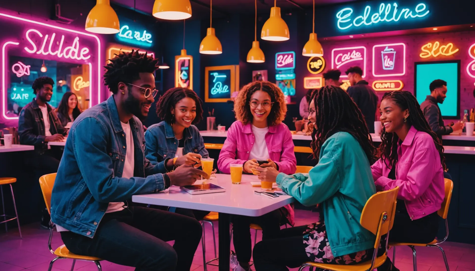 Editorial illustration showing young people sliding into DMs, caption hinting at slide meaning slang