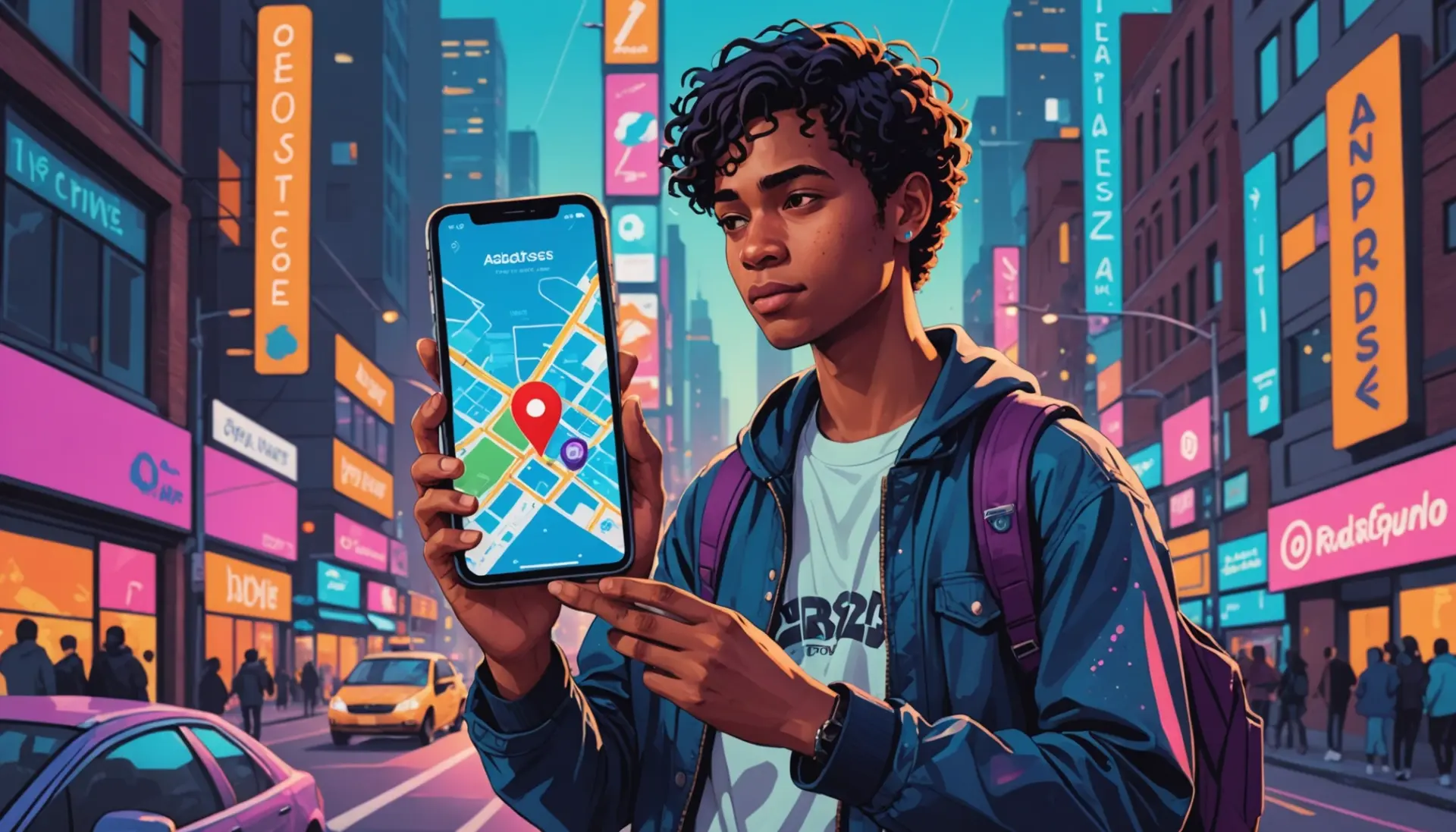 Illustration showing a phone with Find My app and the message 'Address Unavailable' with urban map background, referencing what does address unavailable mean on find my