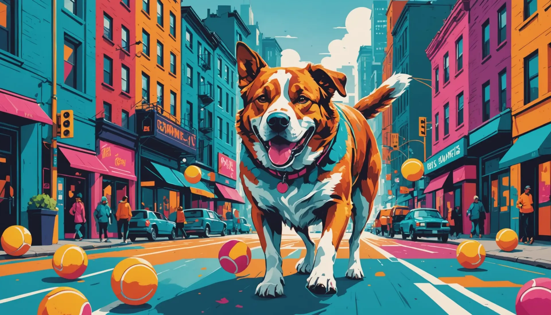 Vibrant editorial illustration of a large dog representing 'woofer meaning slang'